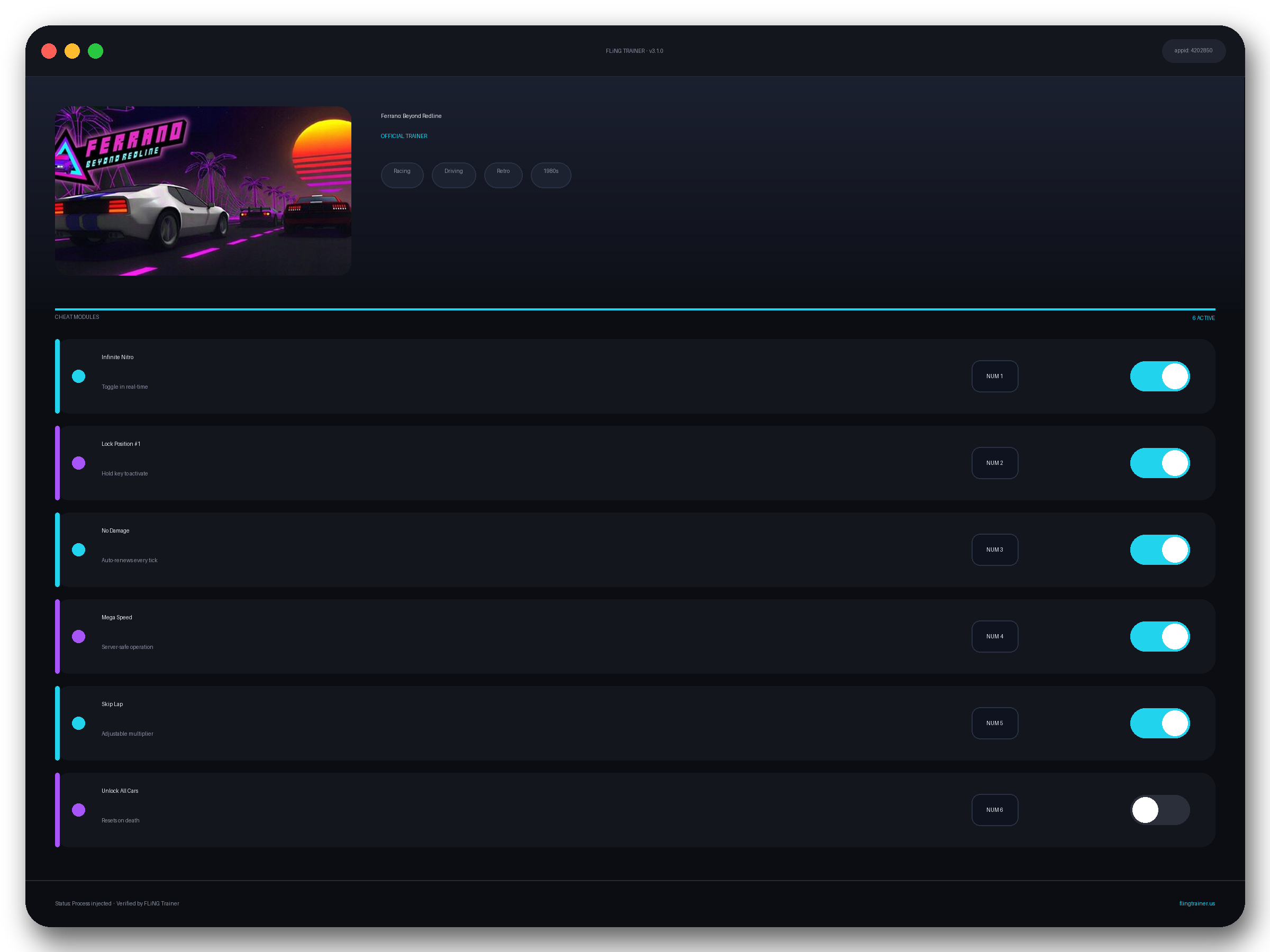 Ferrano: Beyond Redline Trainer interface