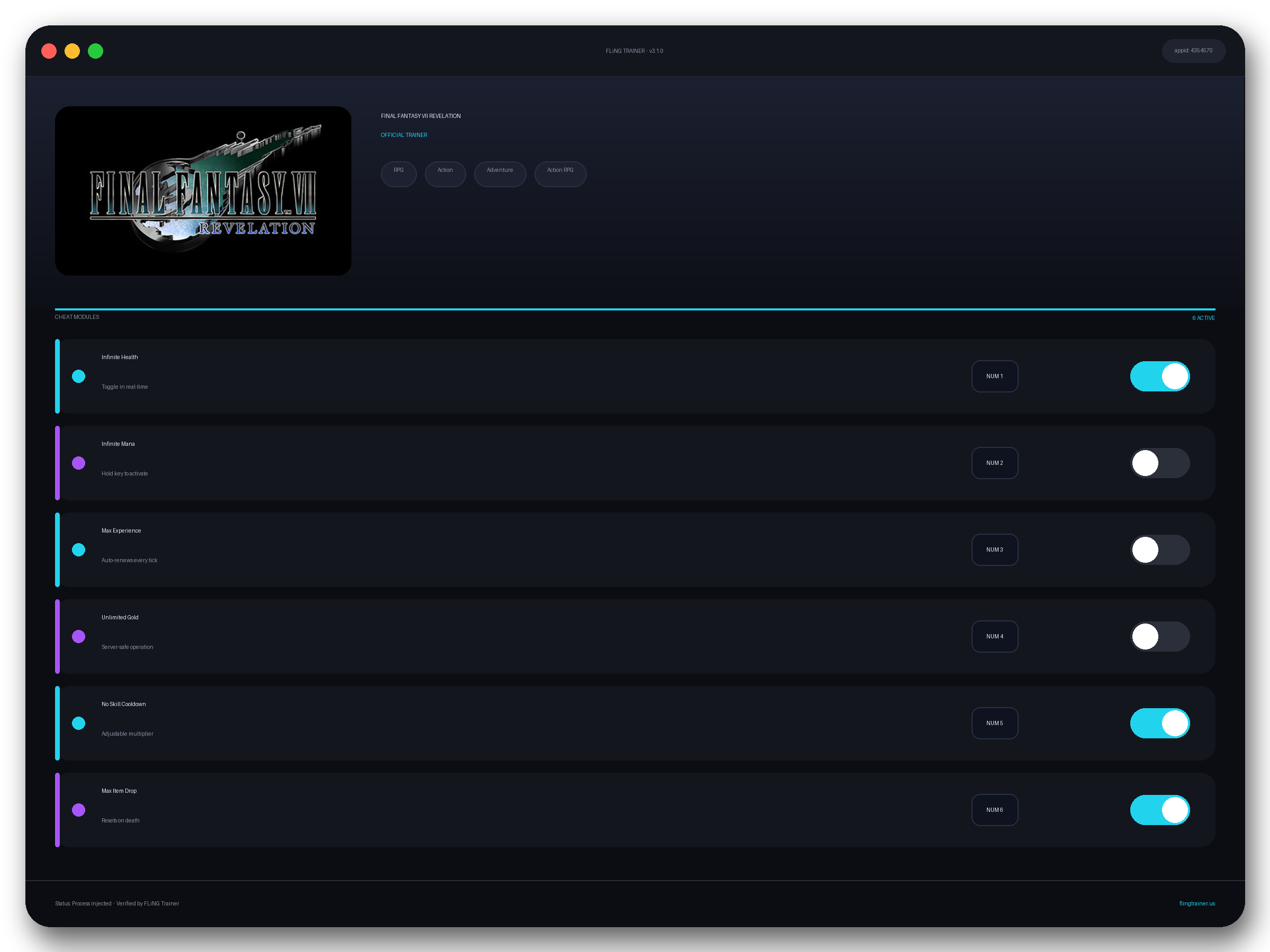 FINAL FANTASY VII REVELATION Trainer interface
