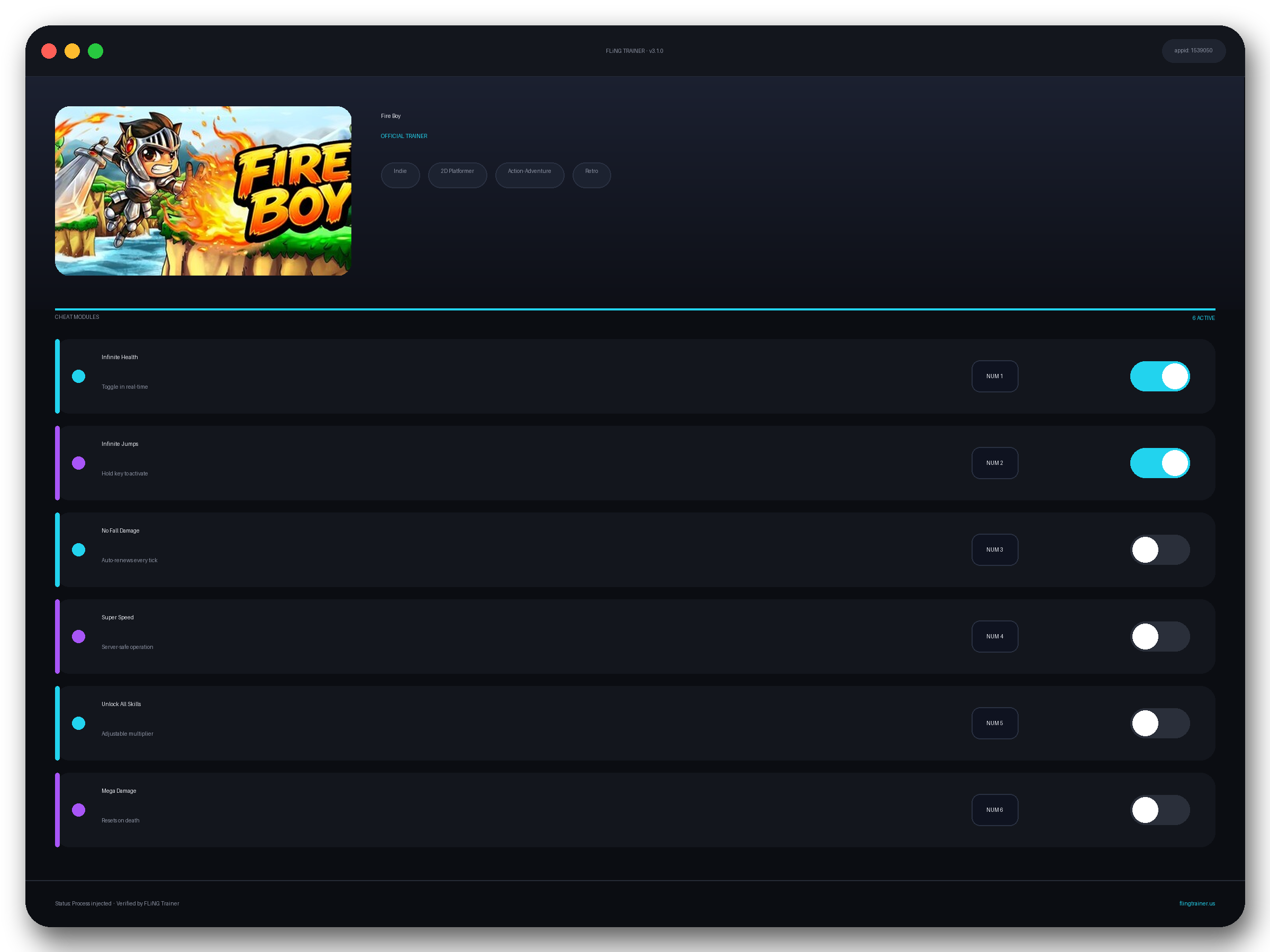 Fire Boy Trainer interface