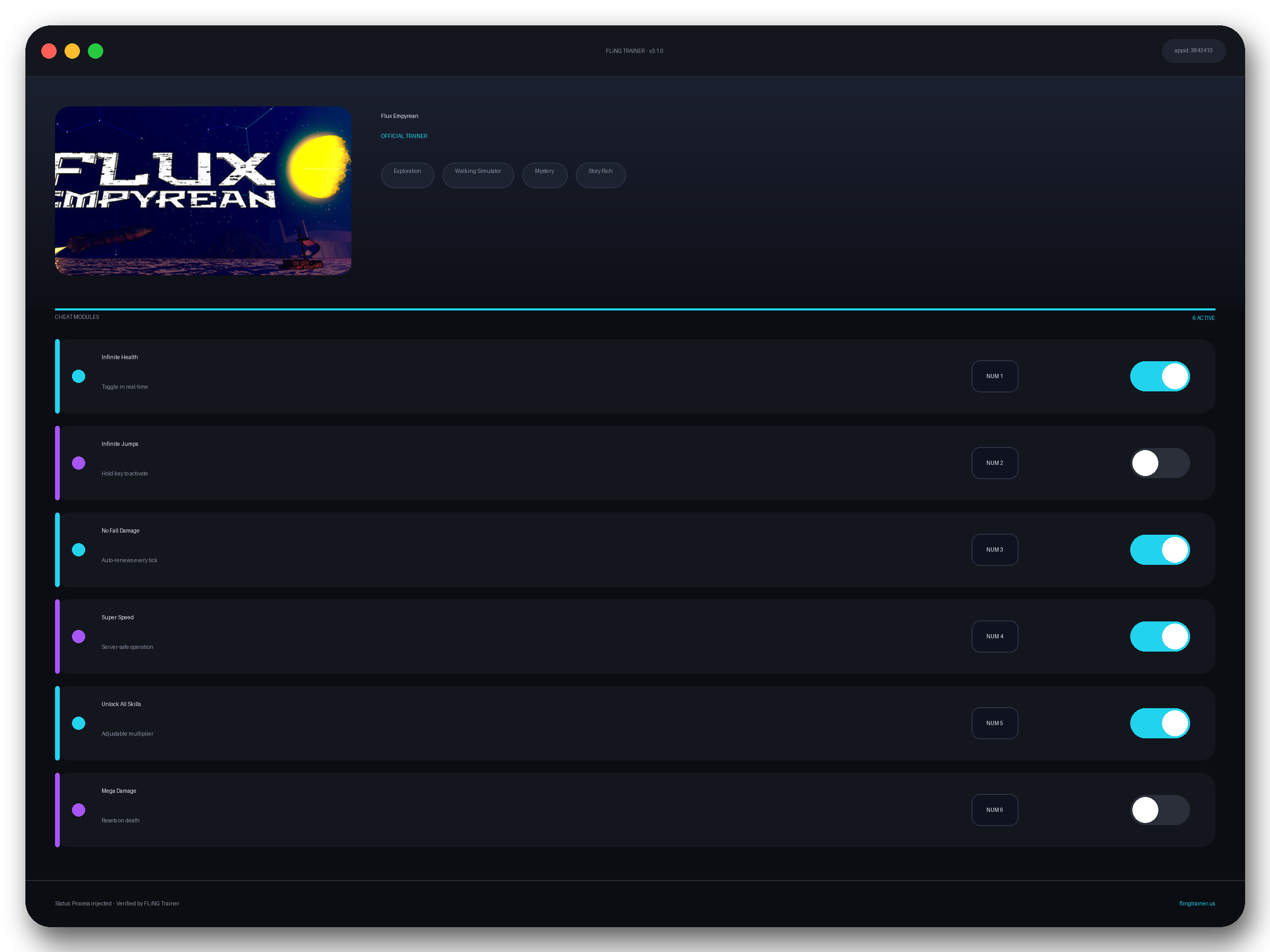 Flux Empyrean Trainer interface