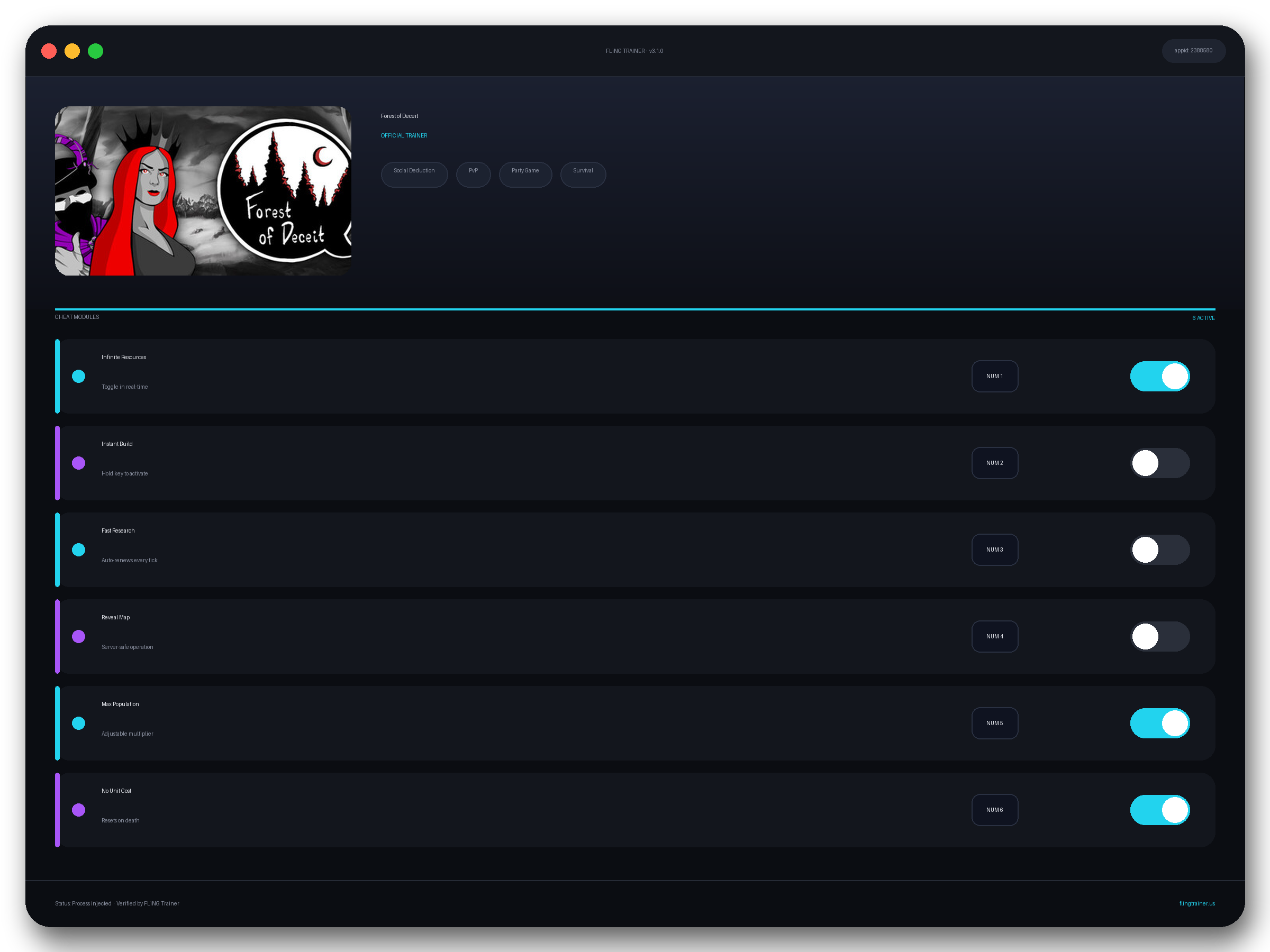Forest of Deceit Trainer interface
