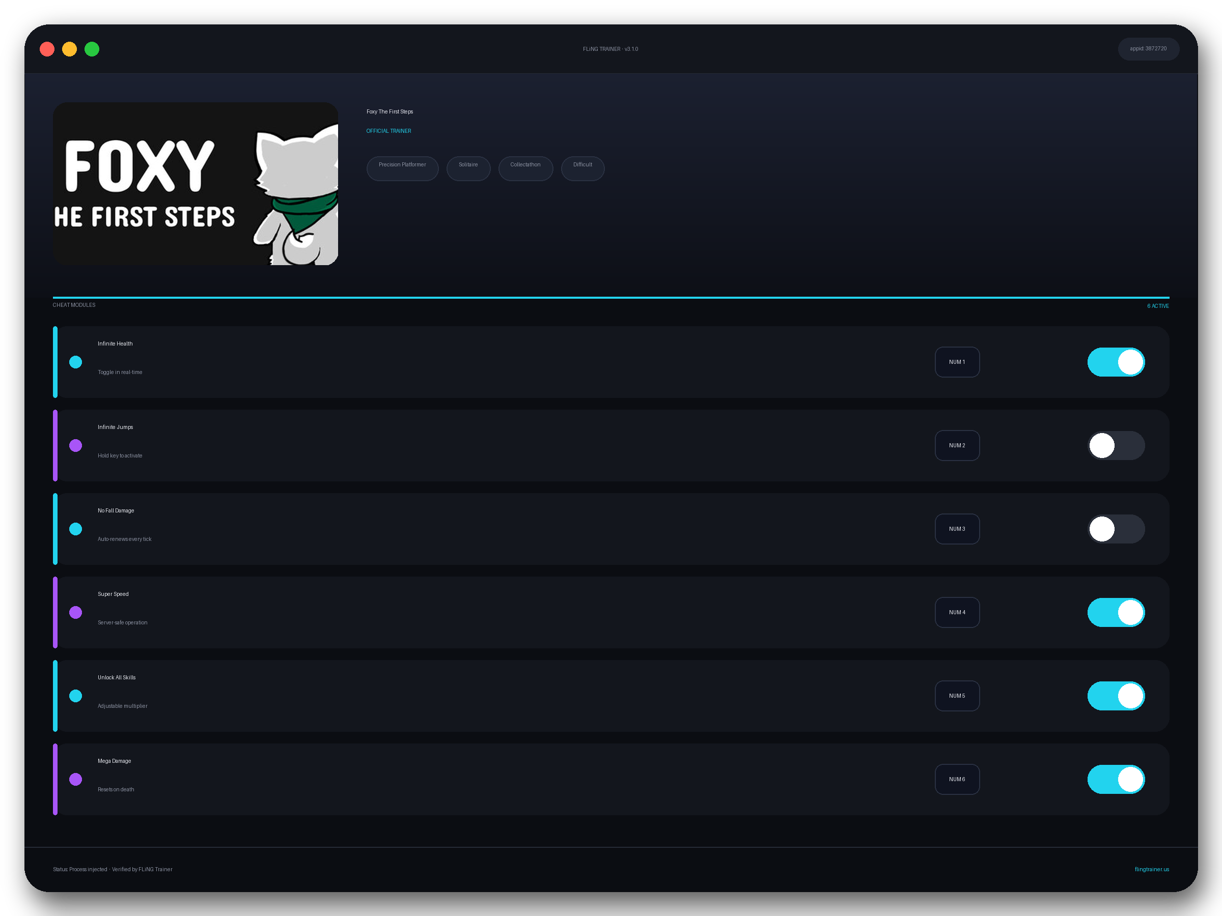 Foxy The First Steps Trainer interface