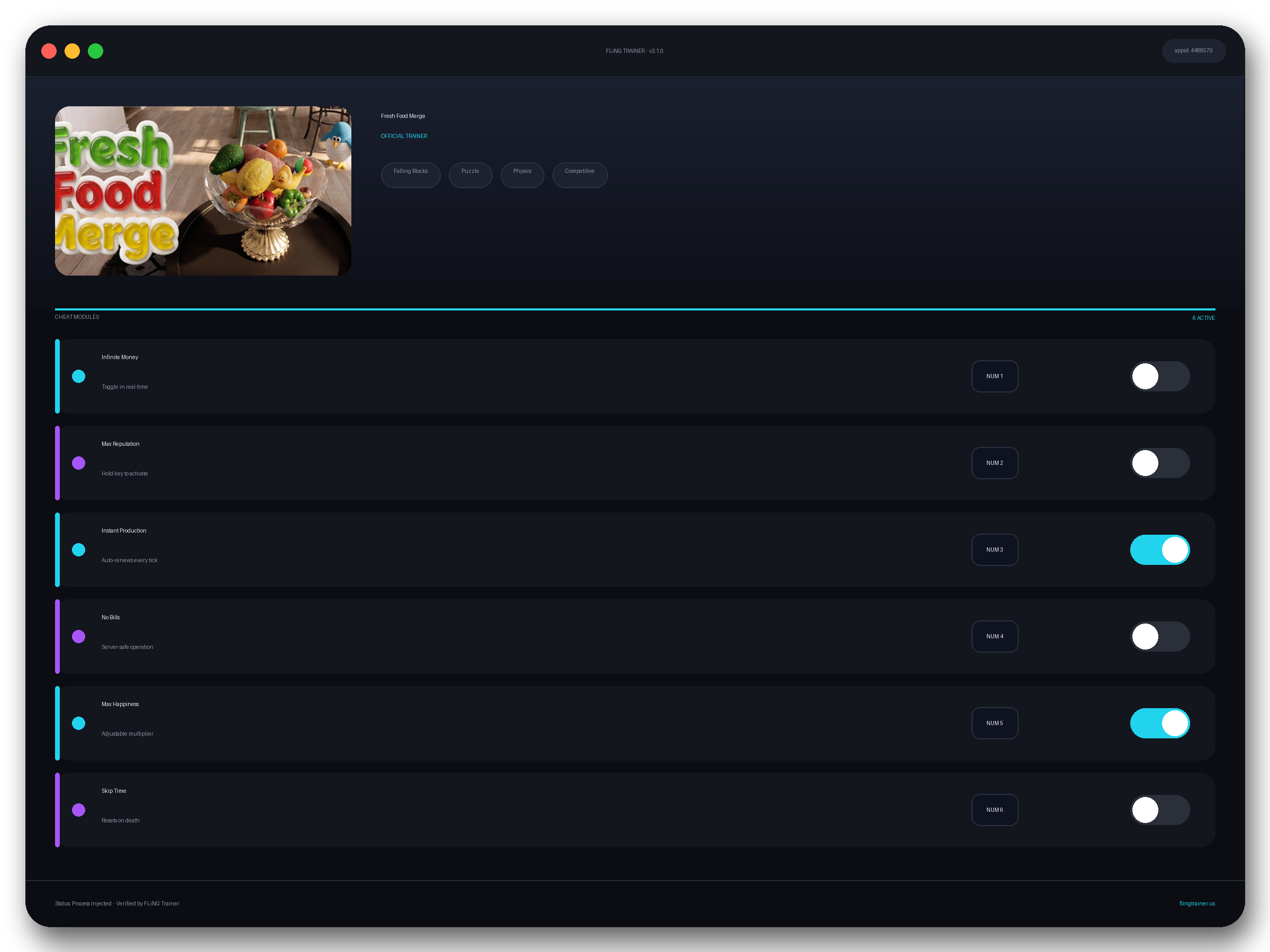 Fresh Food Merge Trainer interface