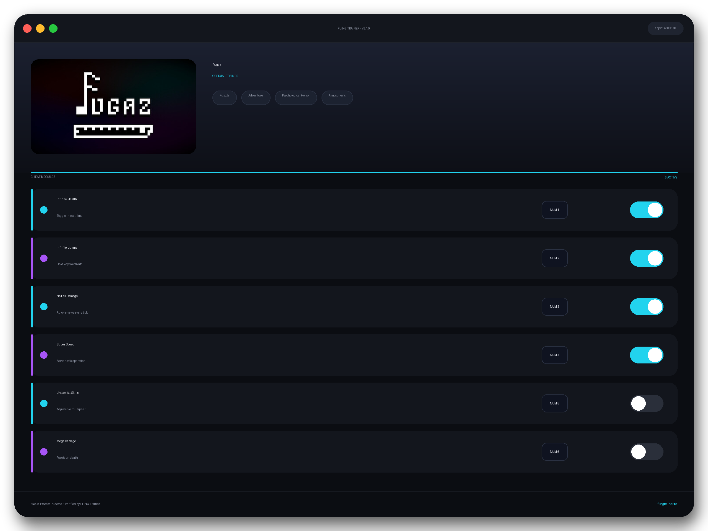 Fugaz Trainer interface