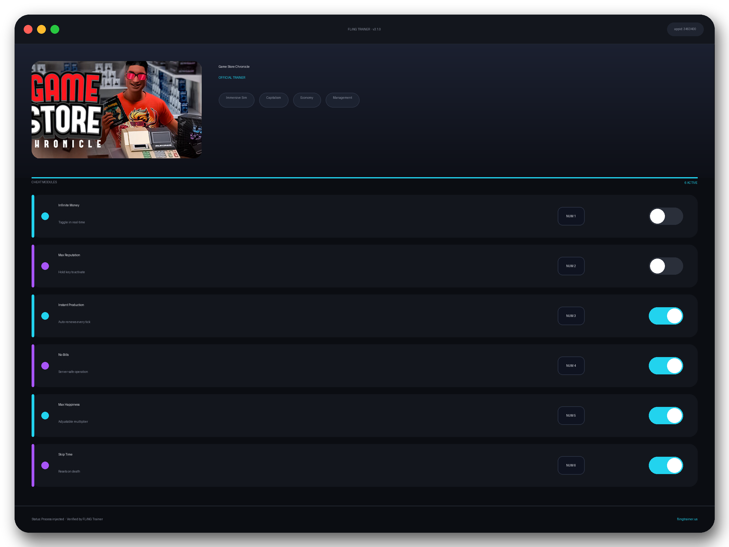 Game Store Chronicle Trainer interface