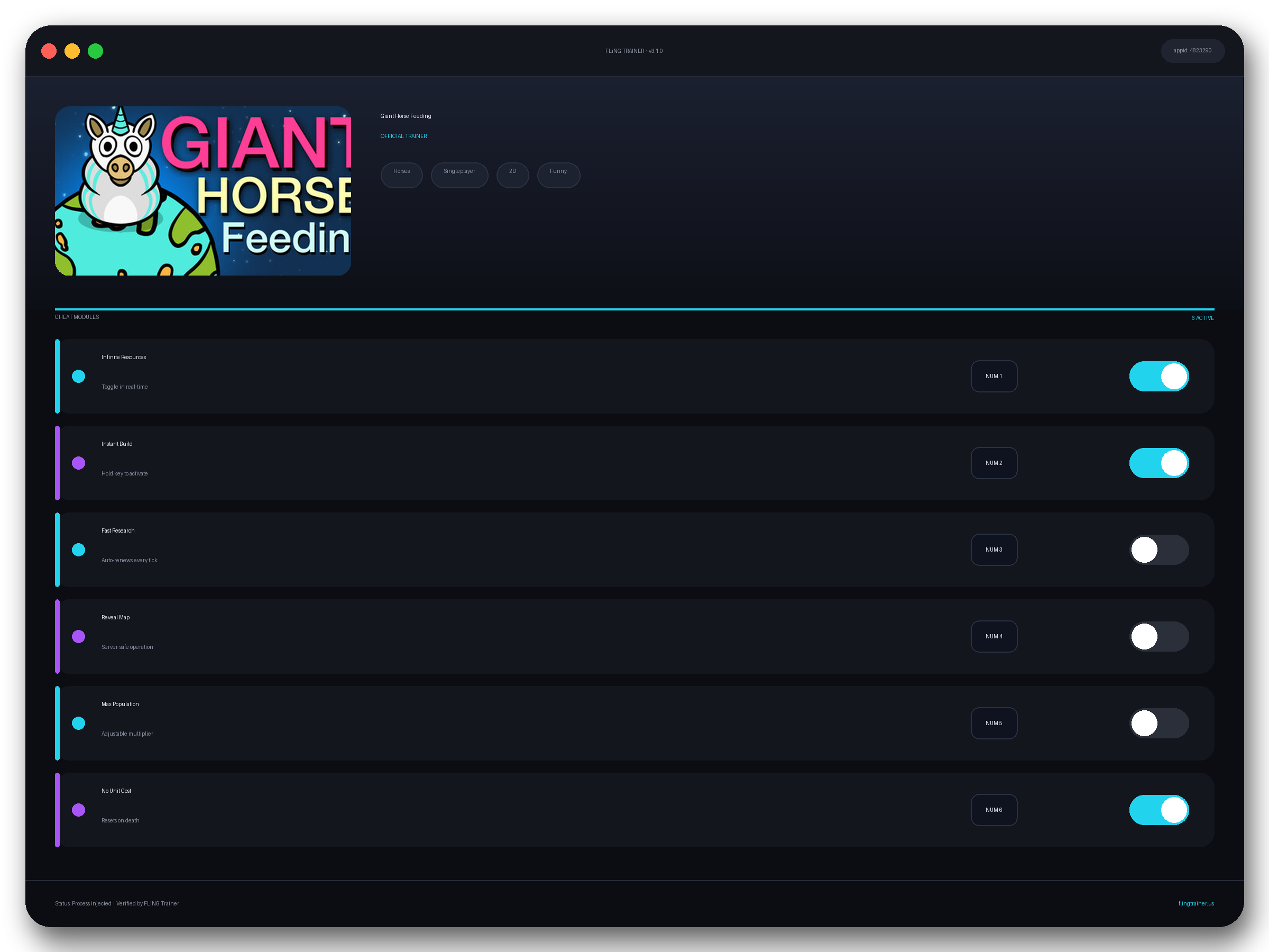 Giant Horse Feeding Trainer interface