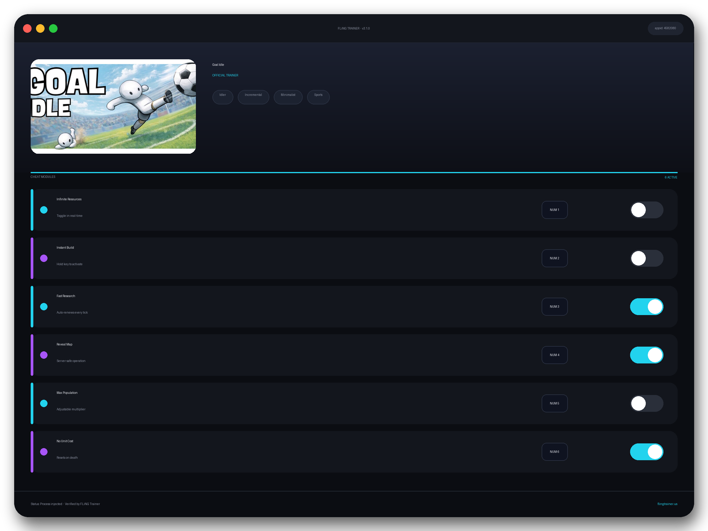 Goal Idle Trainer interface