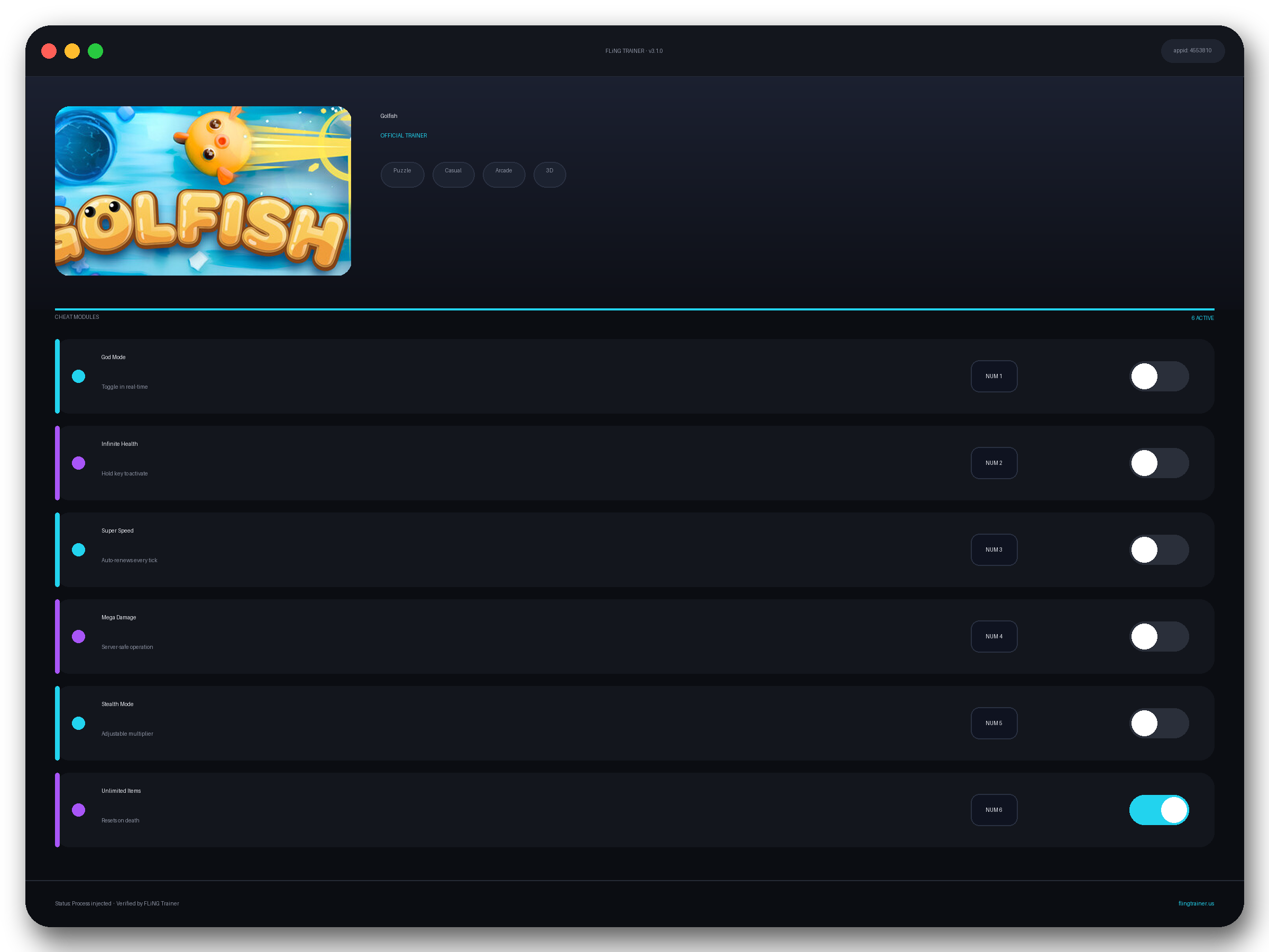 Golfish Trainer interface