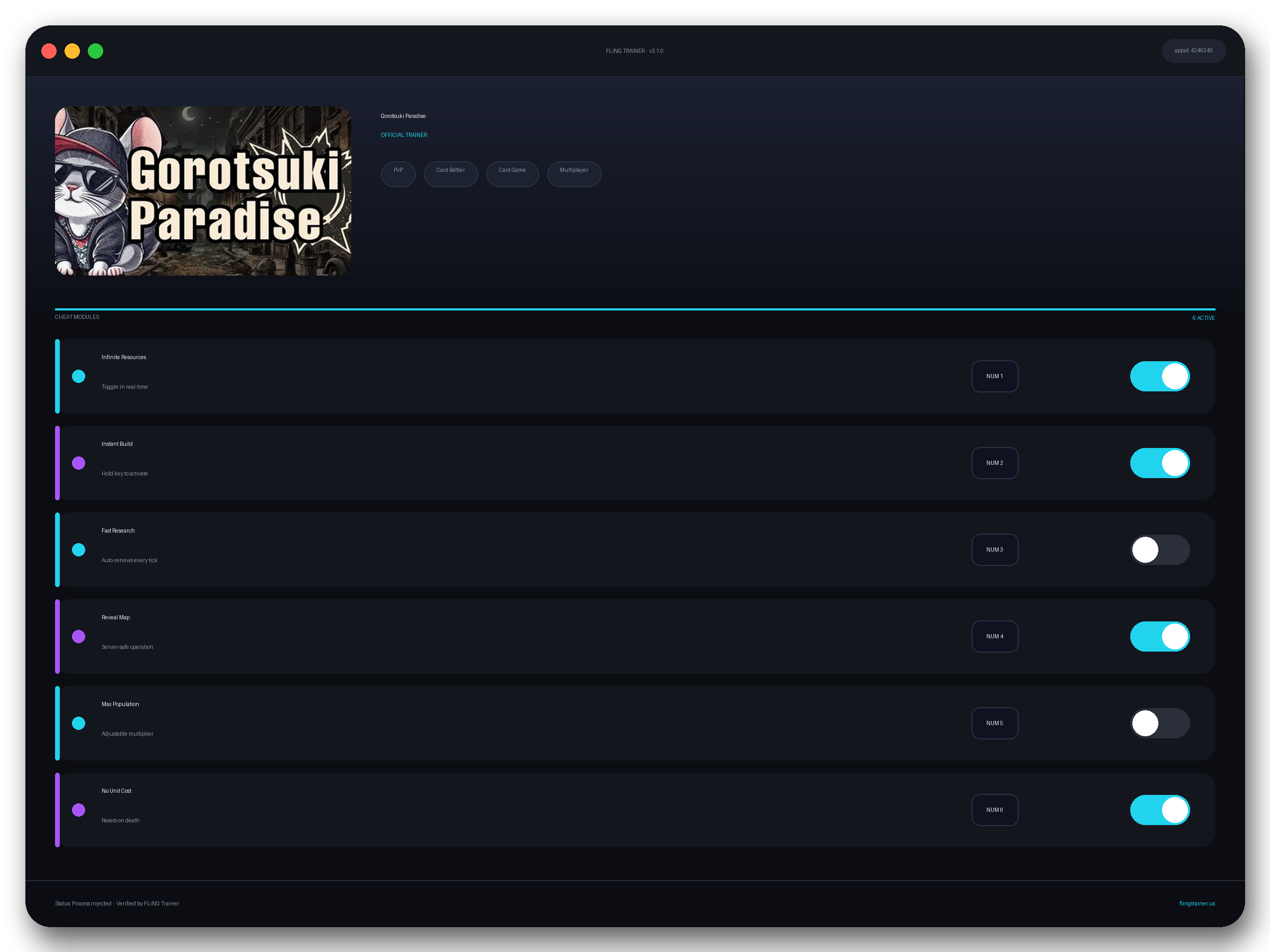 Gorotsuki Paradise Trainer interface