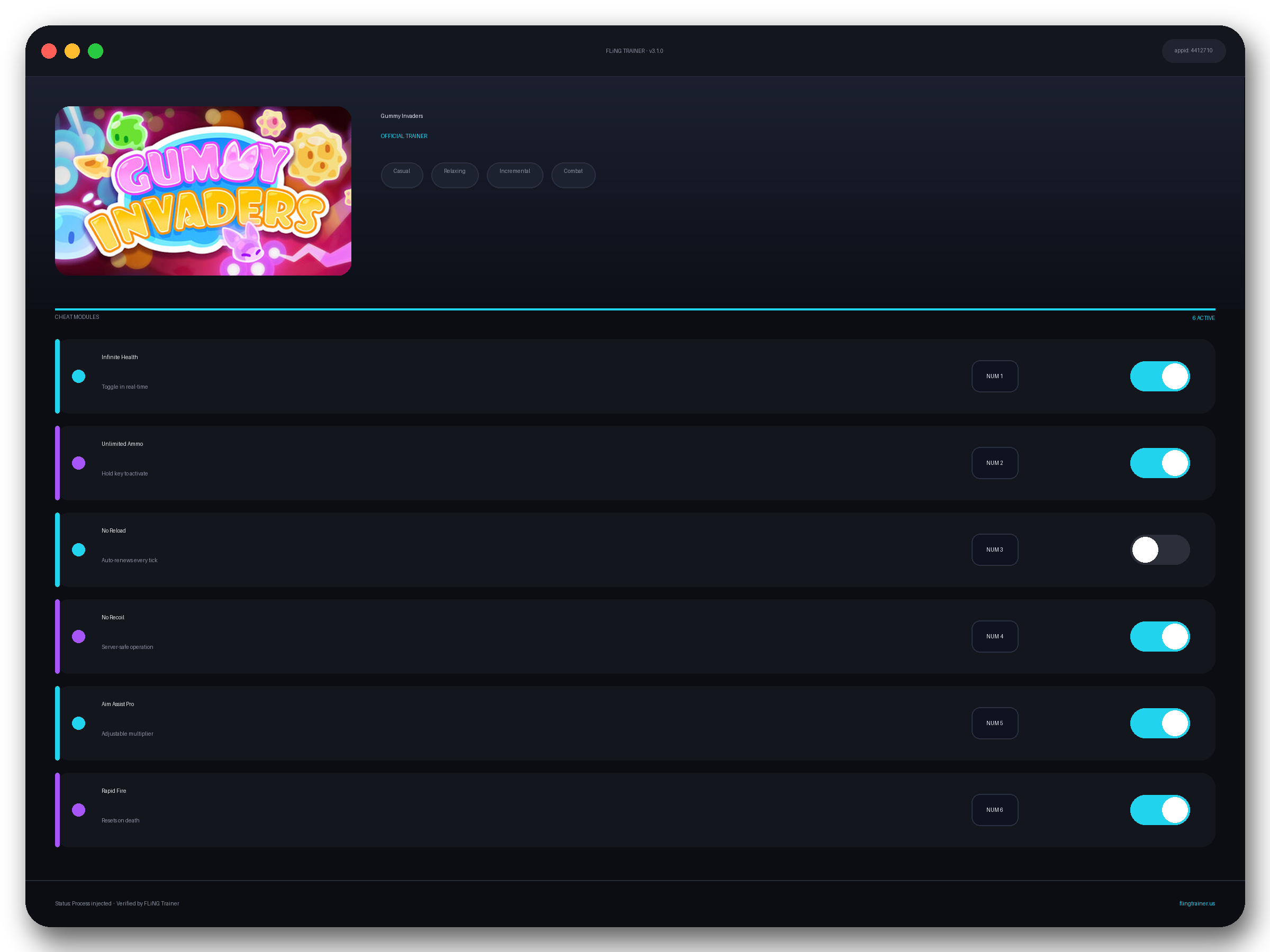 Gummy Invaders Trainer interface