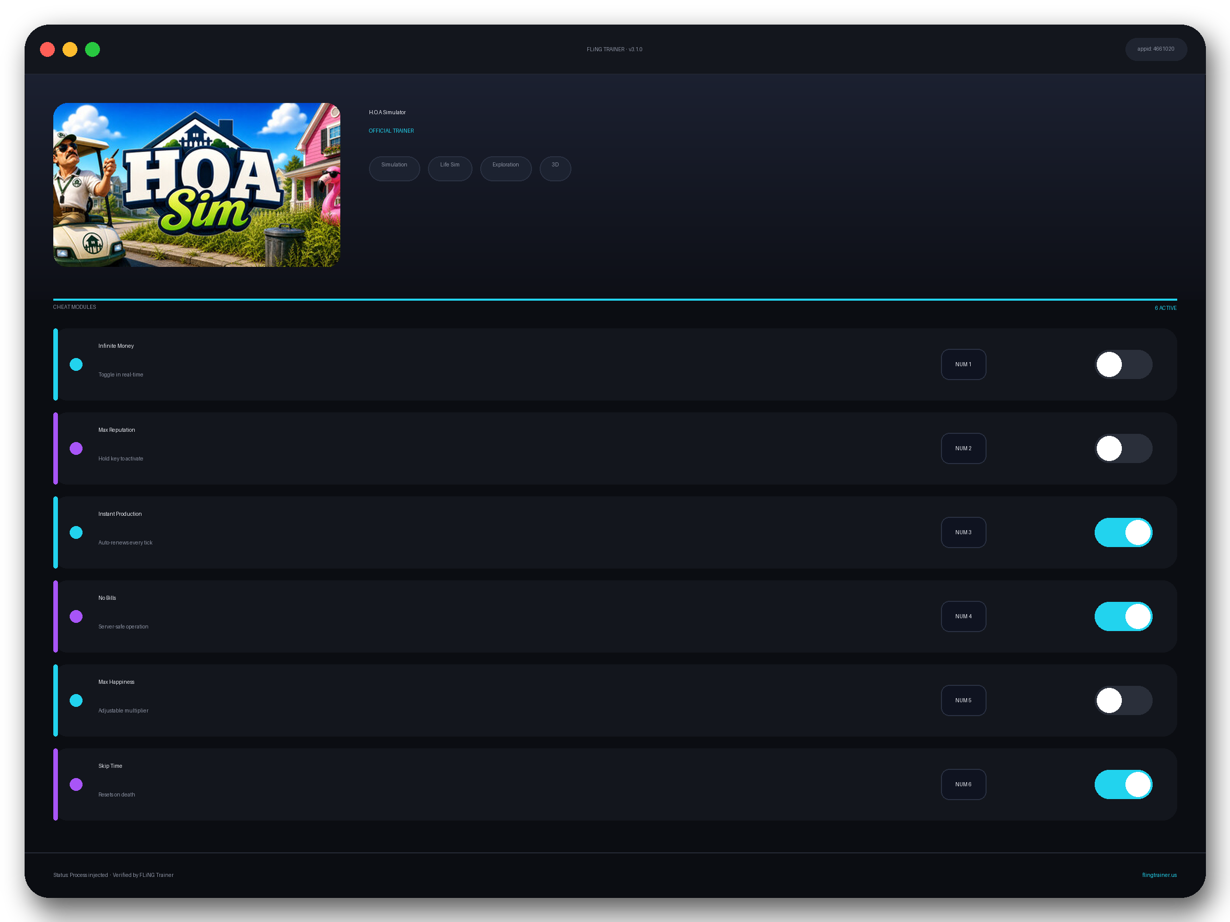 H.O.A Simulator Trainer interface
