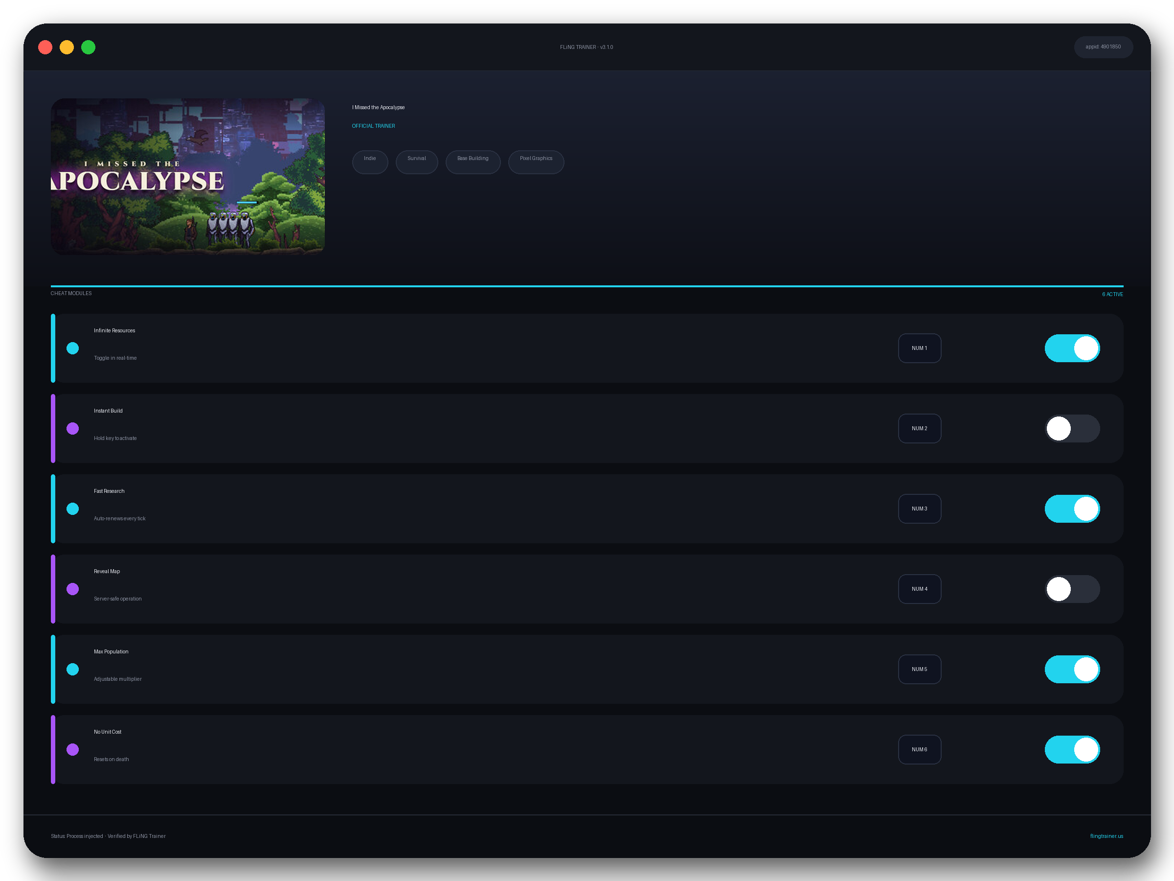 I Missed the Apocalypse Trainer interface