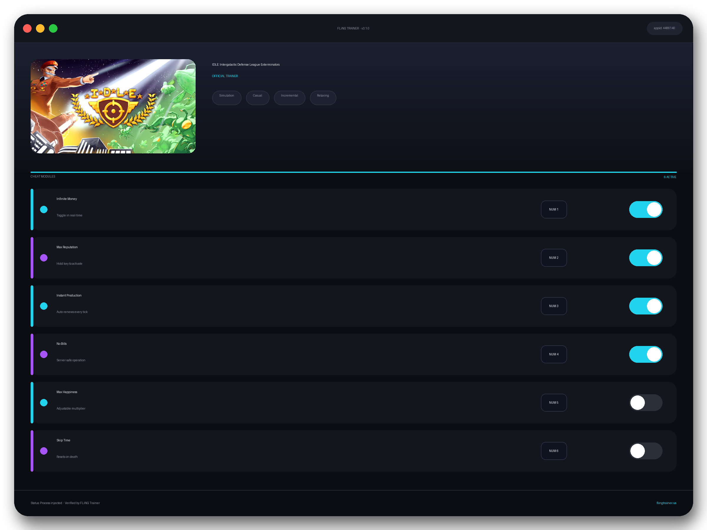 IDLE: Intergalactic Defense League Exterminators Trainer interface