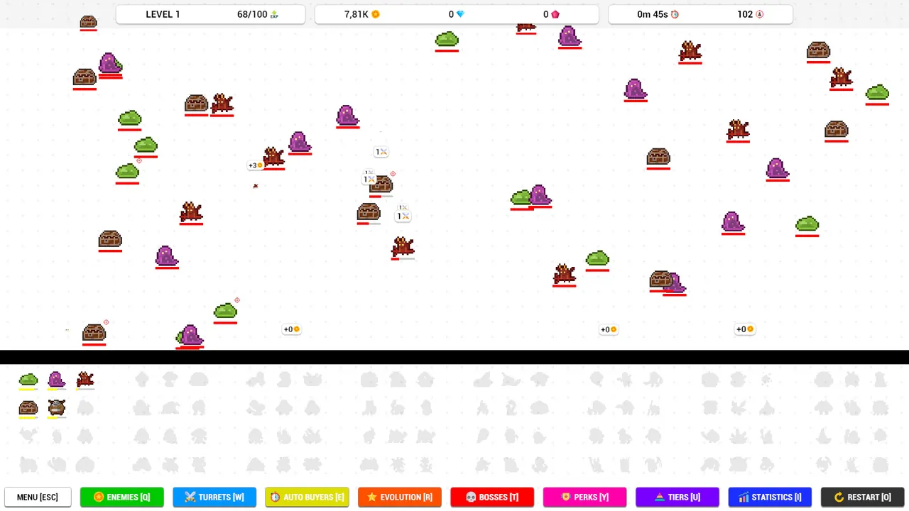 Idle Turrets Pixel Defense — in-game combat moment
