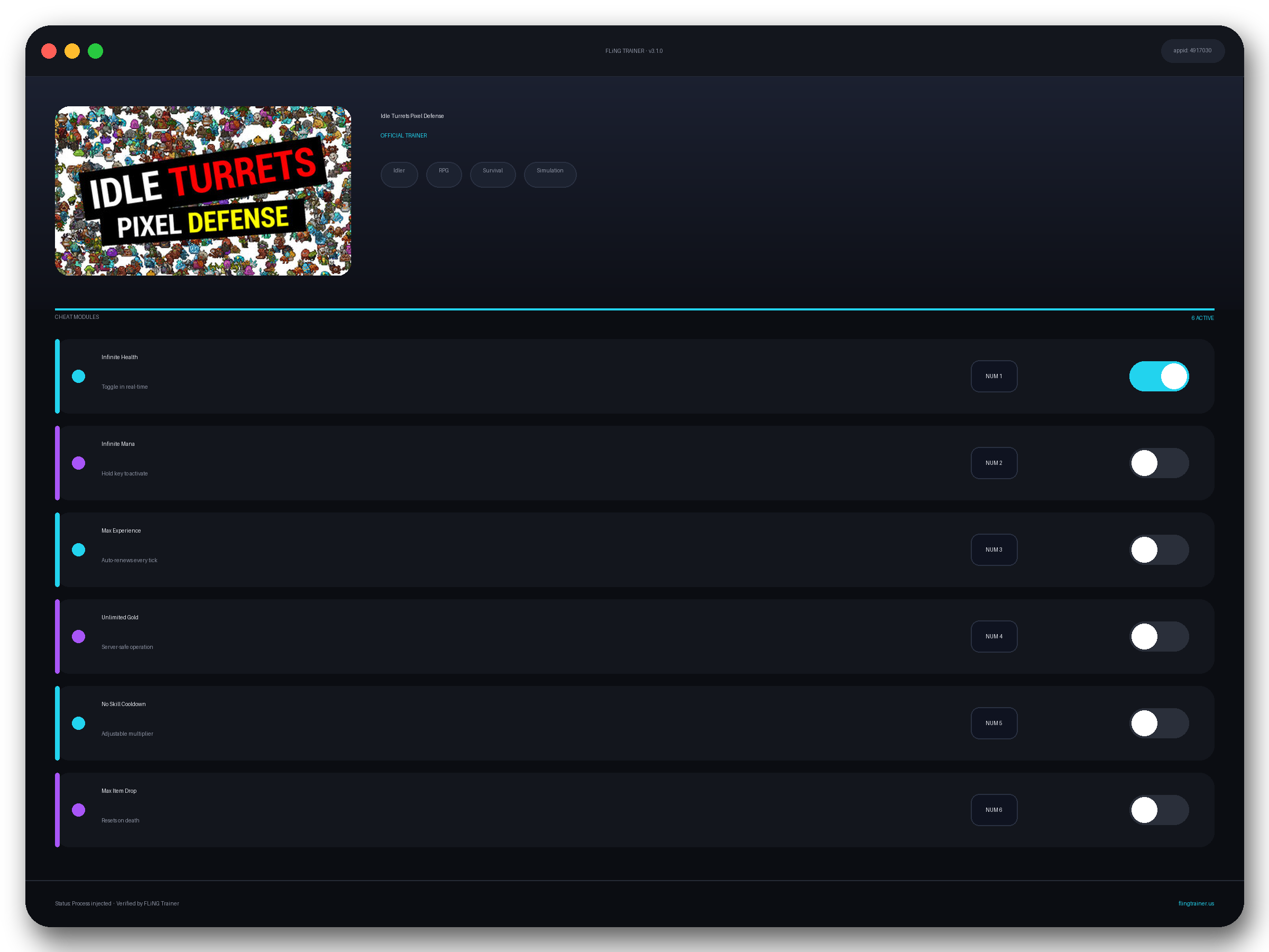 Idle Turrets Pixel Defense Trainer interface