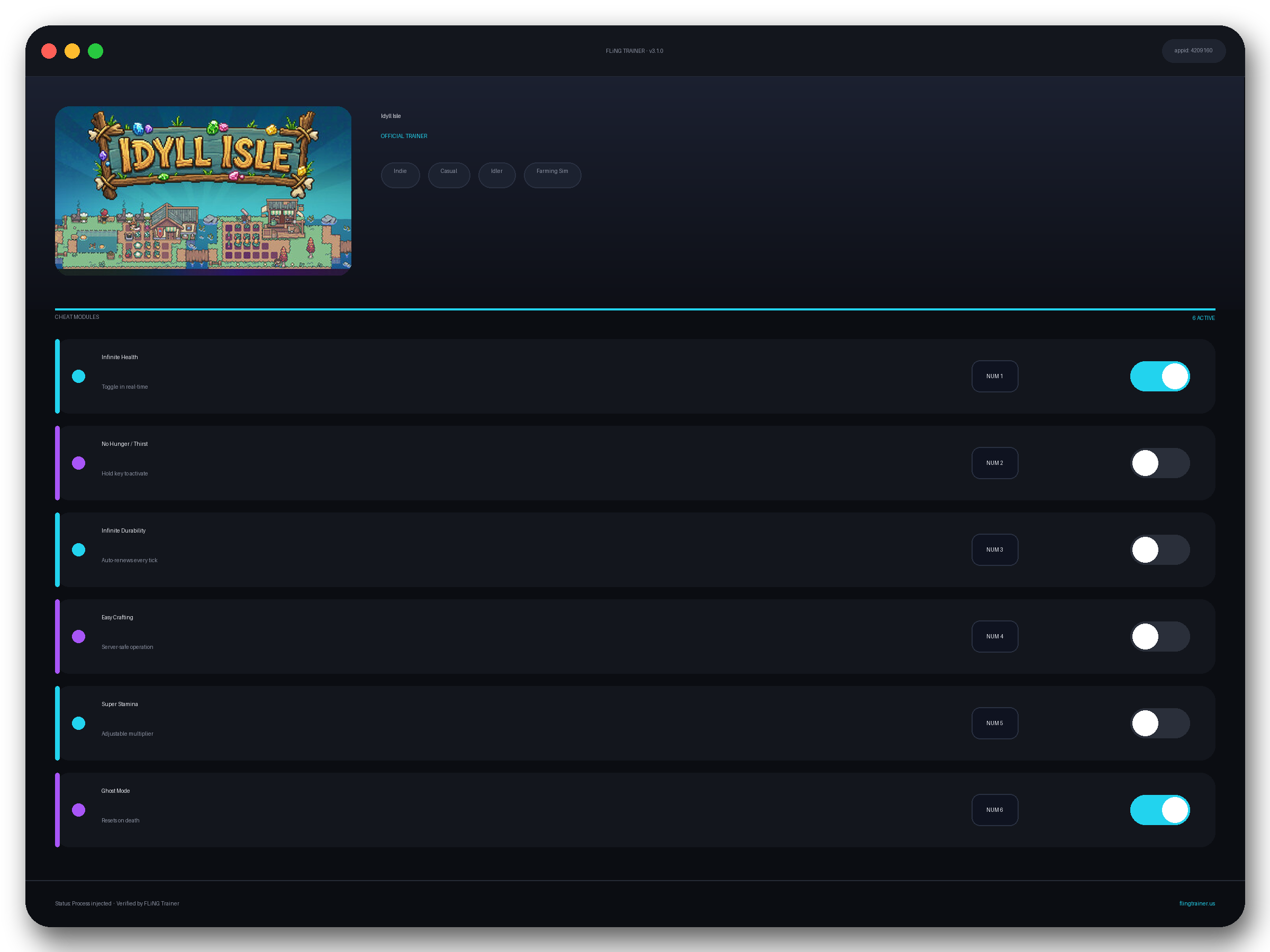 Idyll Isle Trainer interface
