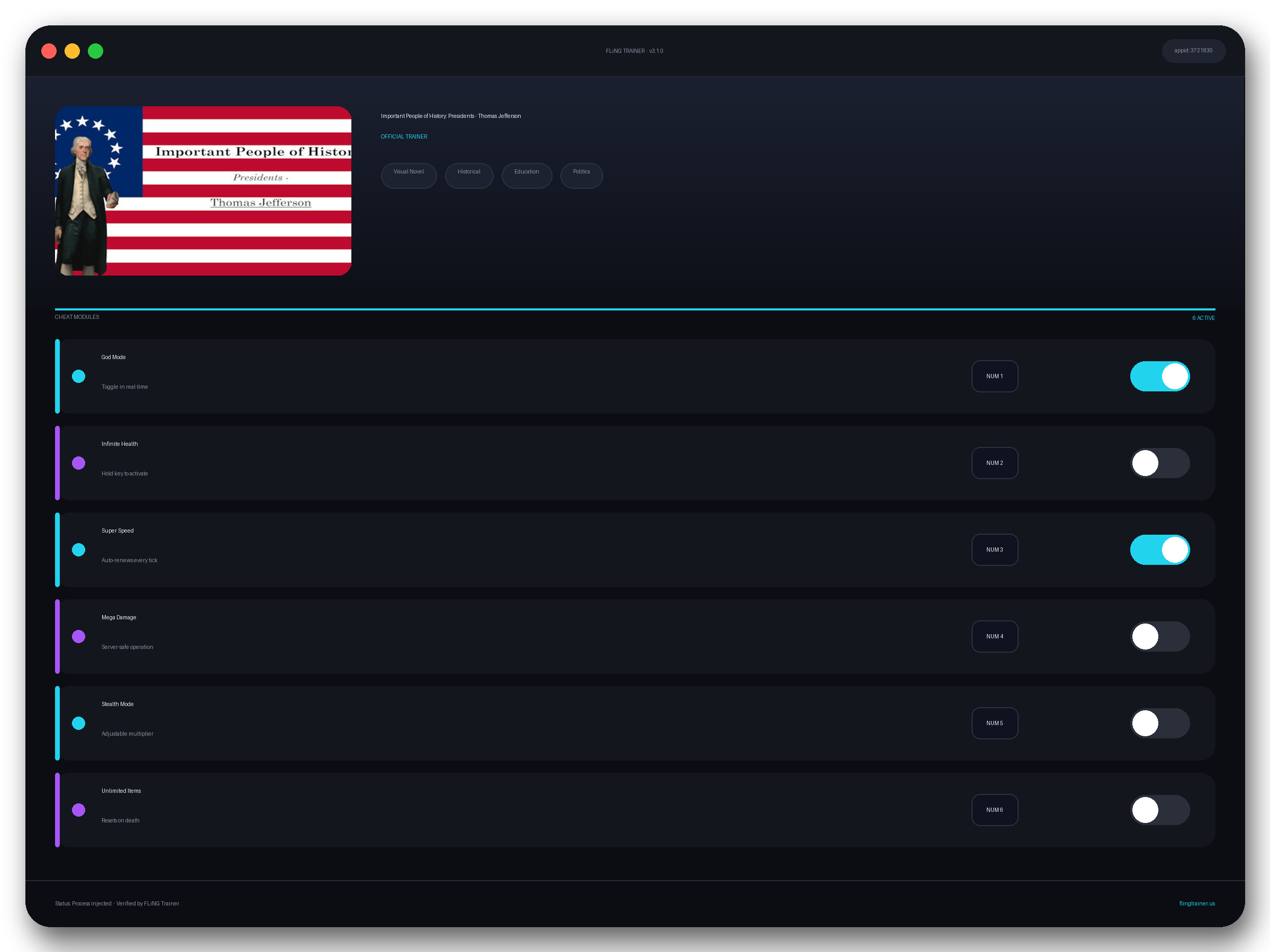 Important People of History: Presidents - Thomas Jefferson Trainer interface