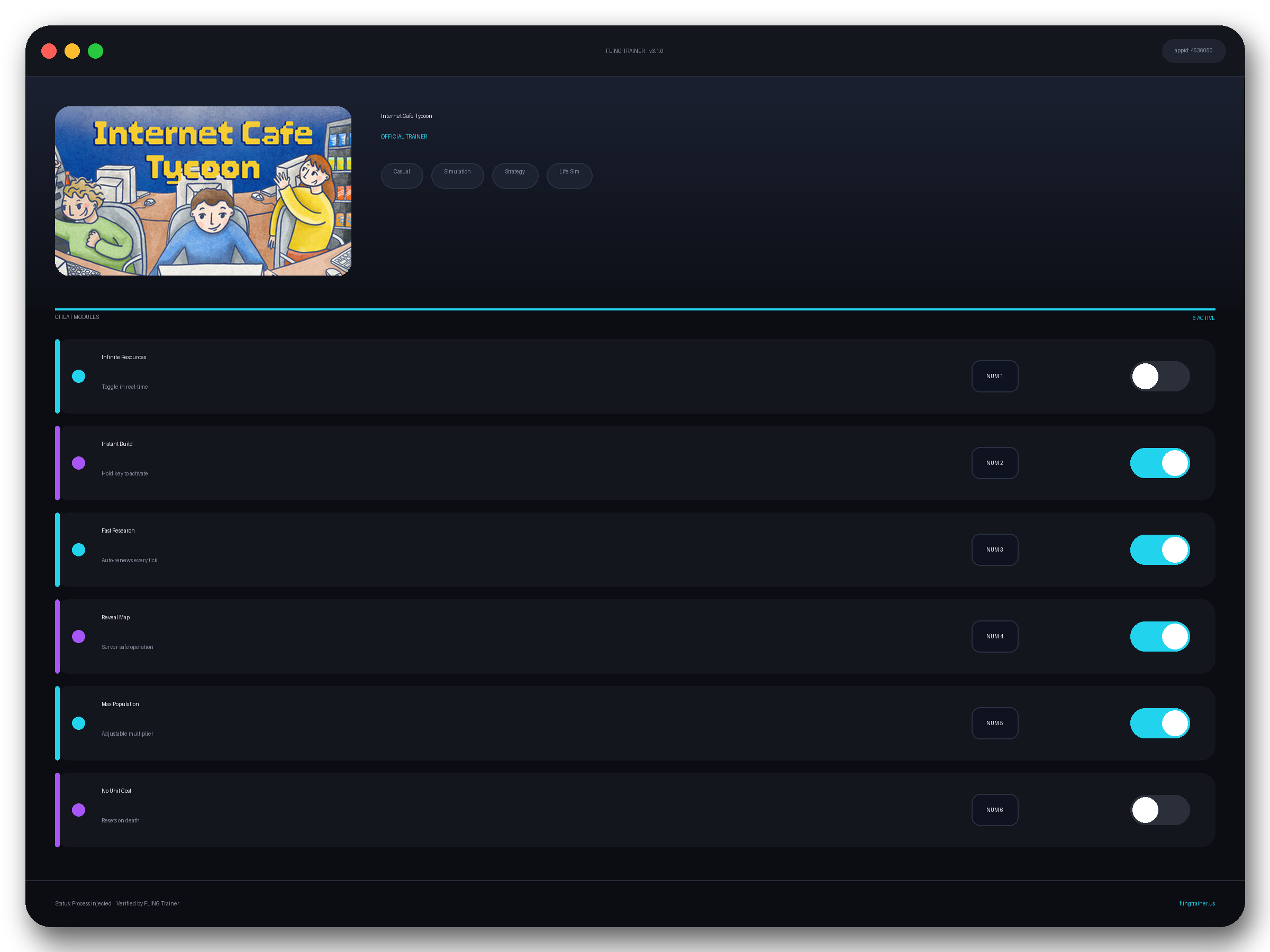 Internet Cafe Tycoon Trainer interface