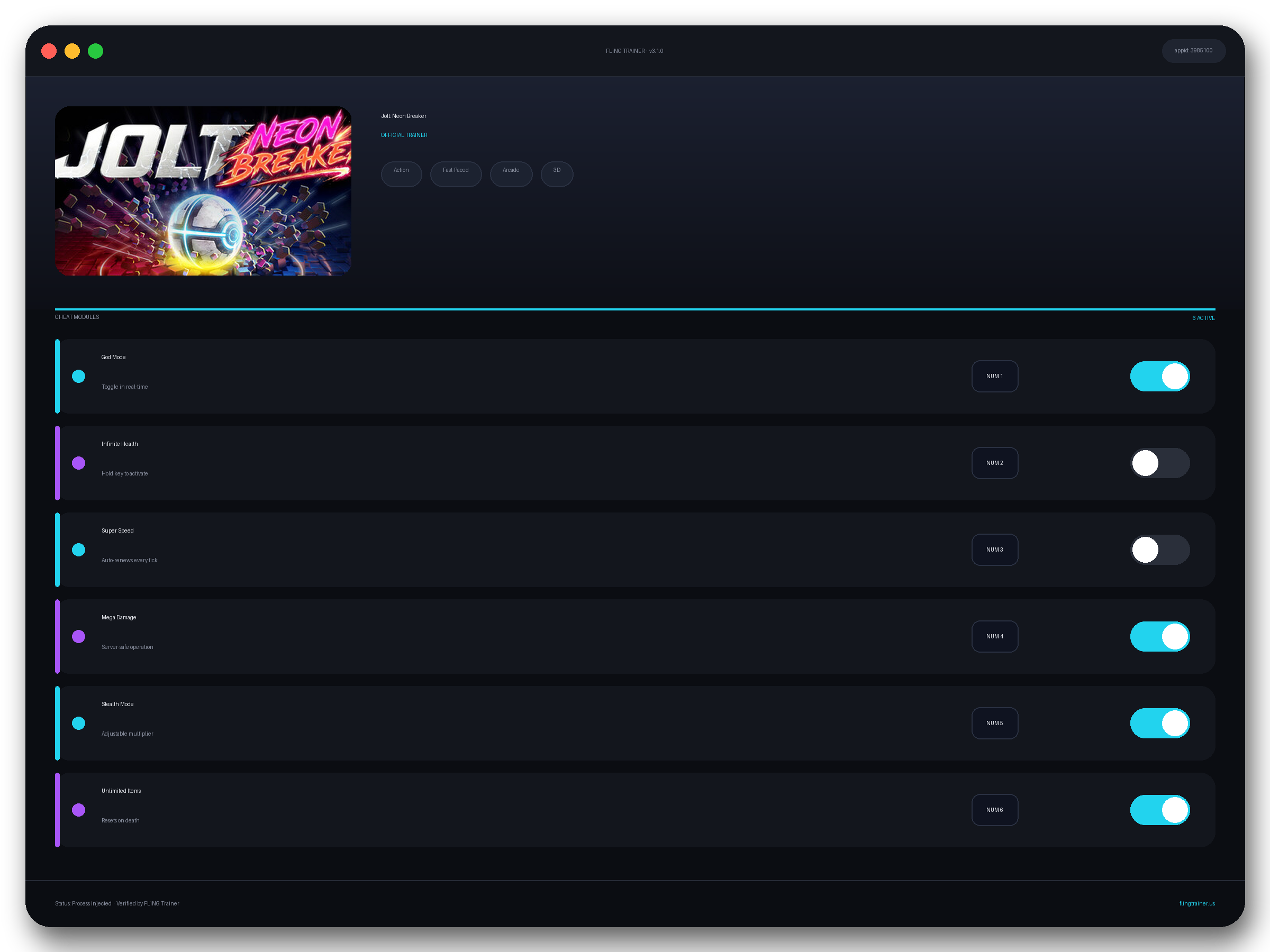 Jolt: Neon Breaker Trainer interface