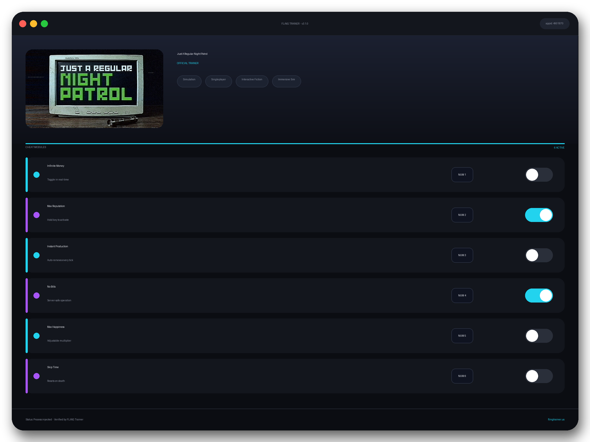 Just A Regular Night Patrol Trainer interface