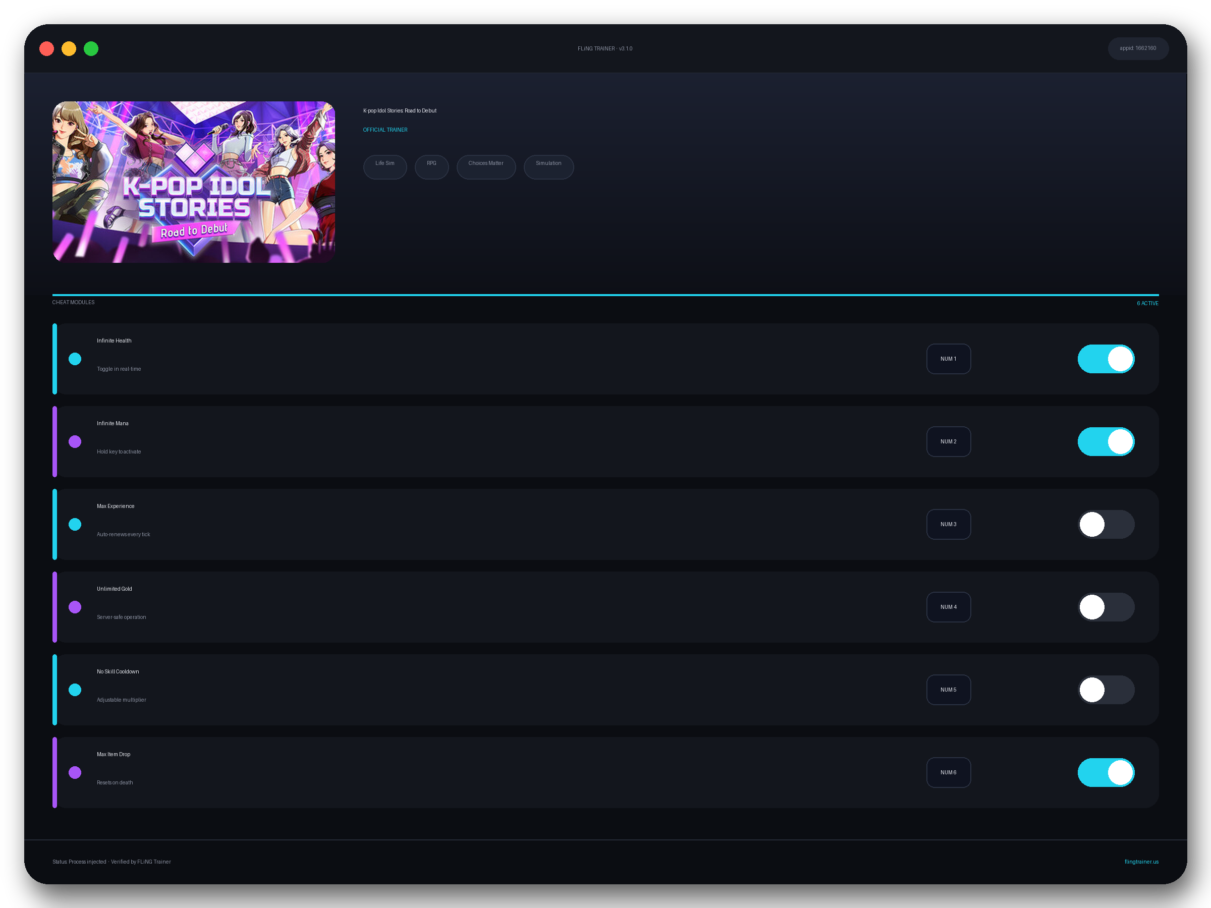 K-pop Idol Stories: Road to Debut Trainer interface