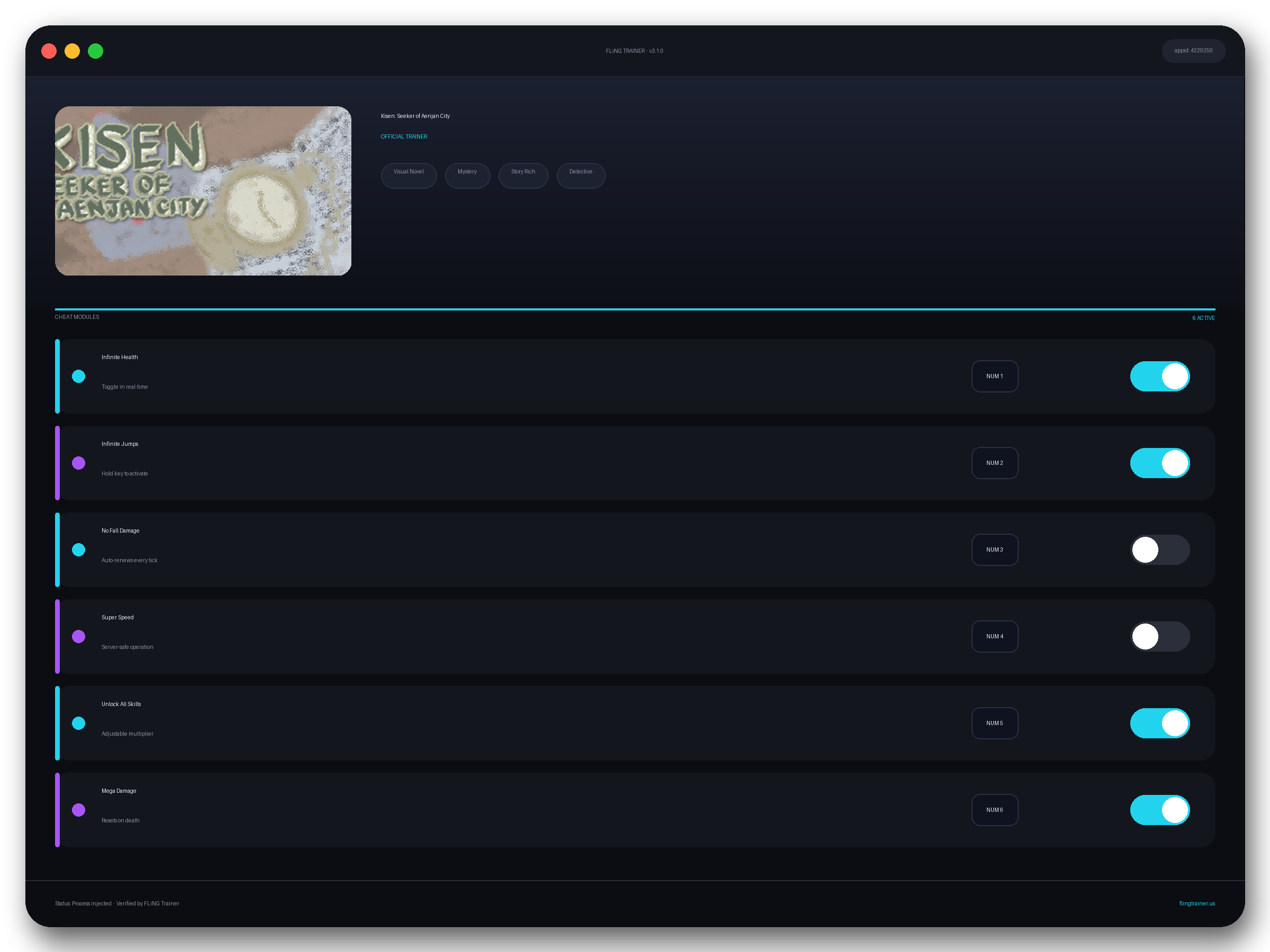 Kisen: Seeker of Aenjan City Trainer interface