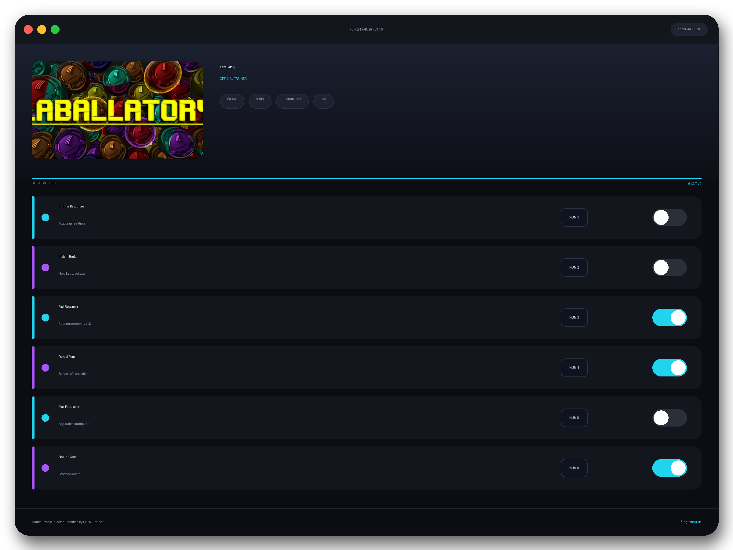 Laballatory Trainer interface