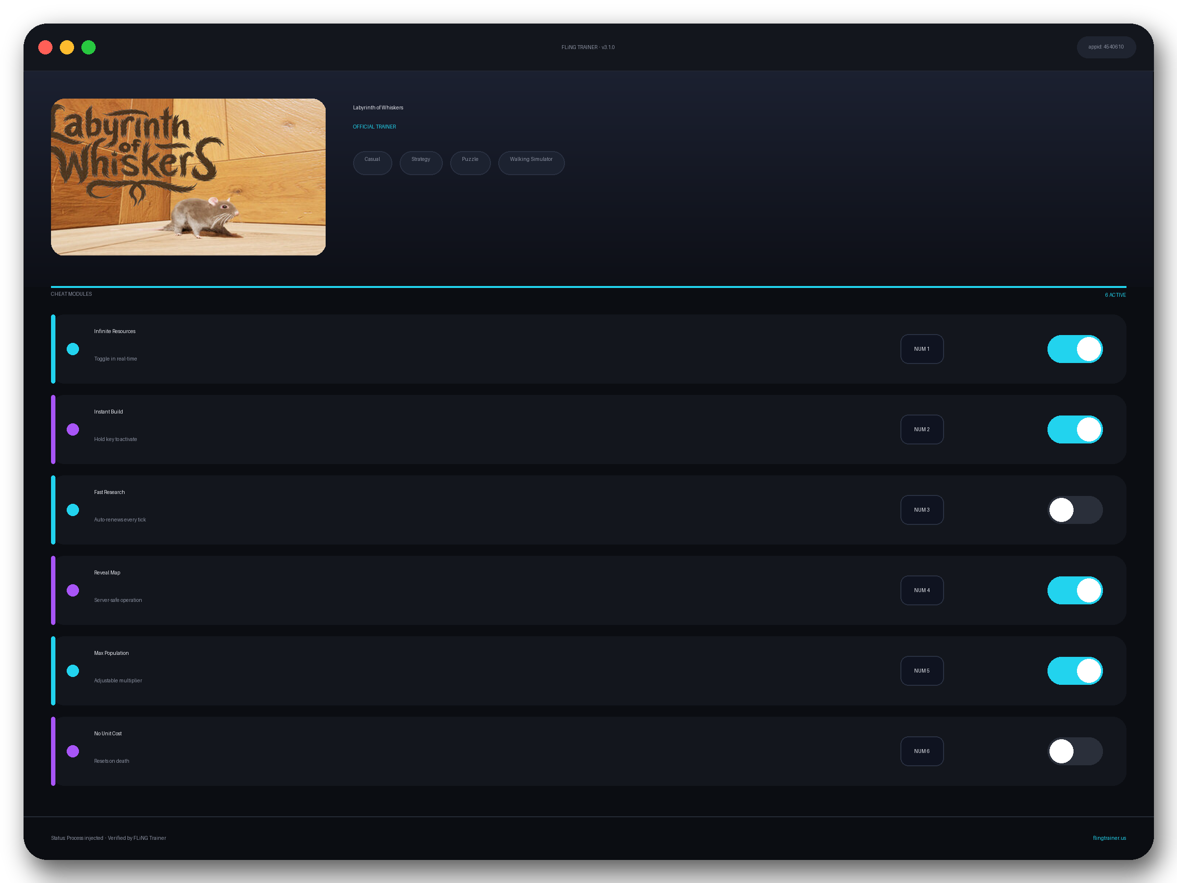 Labyrinth of Whiskers Trainer interface