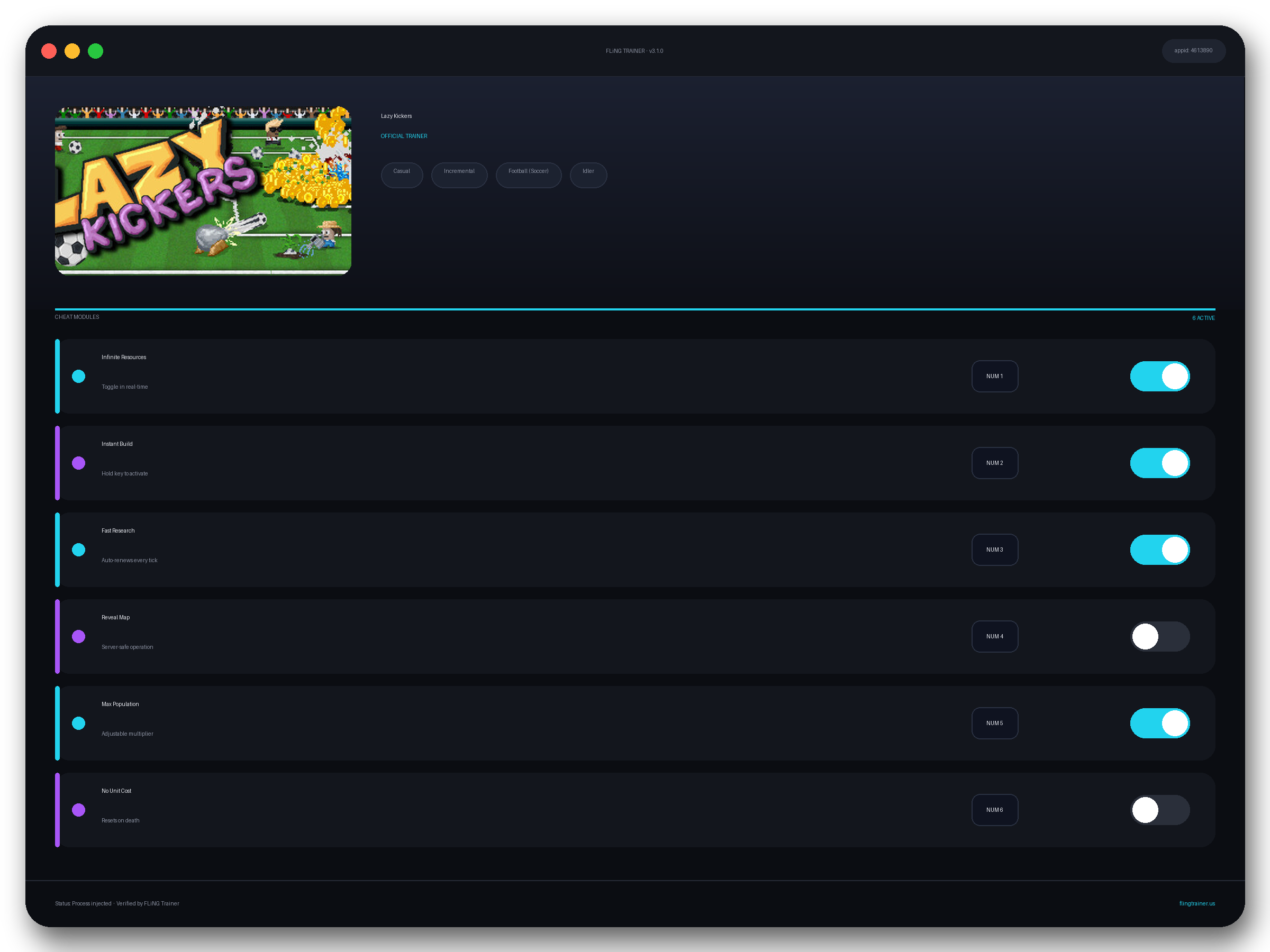 Lazy Kickers Trainer interface
