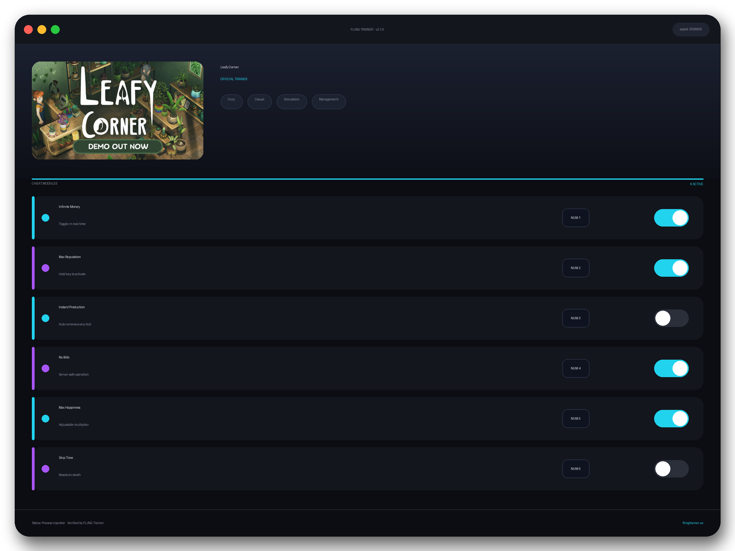 Leafy Corner Trainer interface