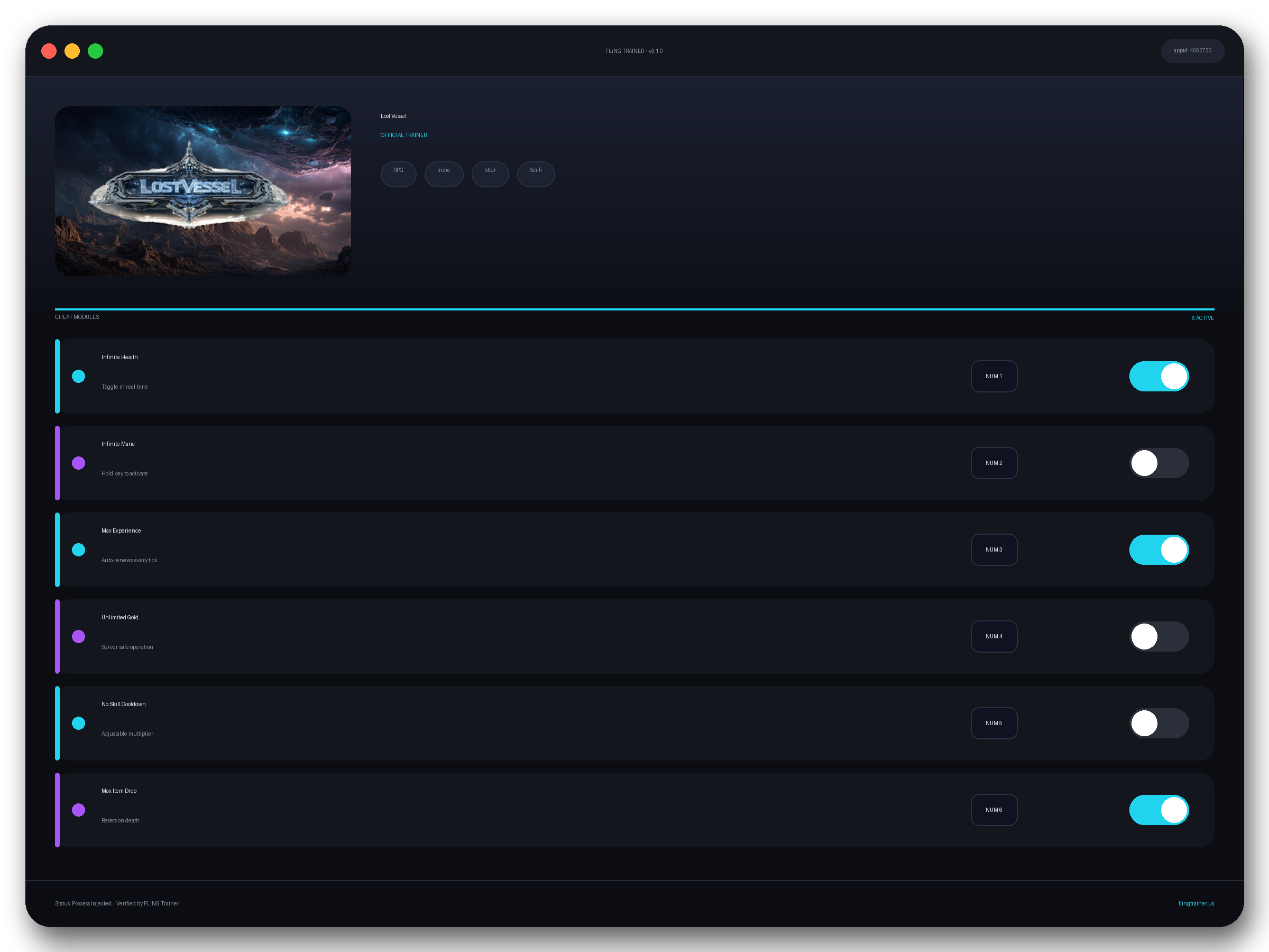 Lost Vessel Trainer interface