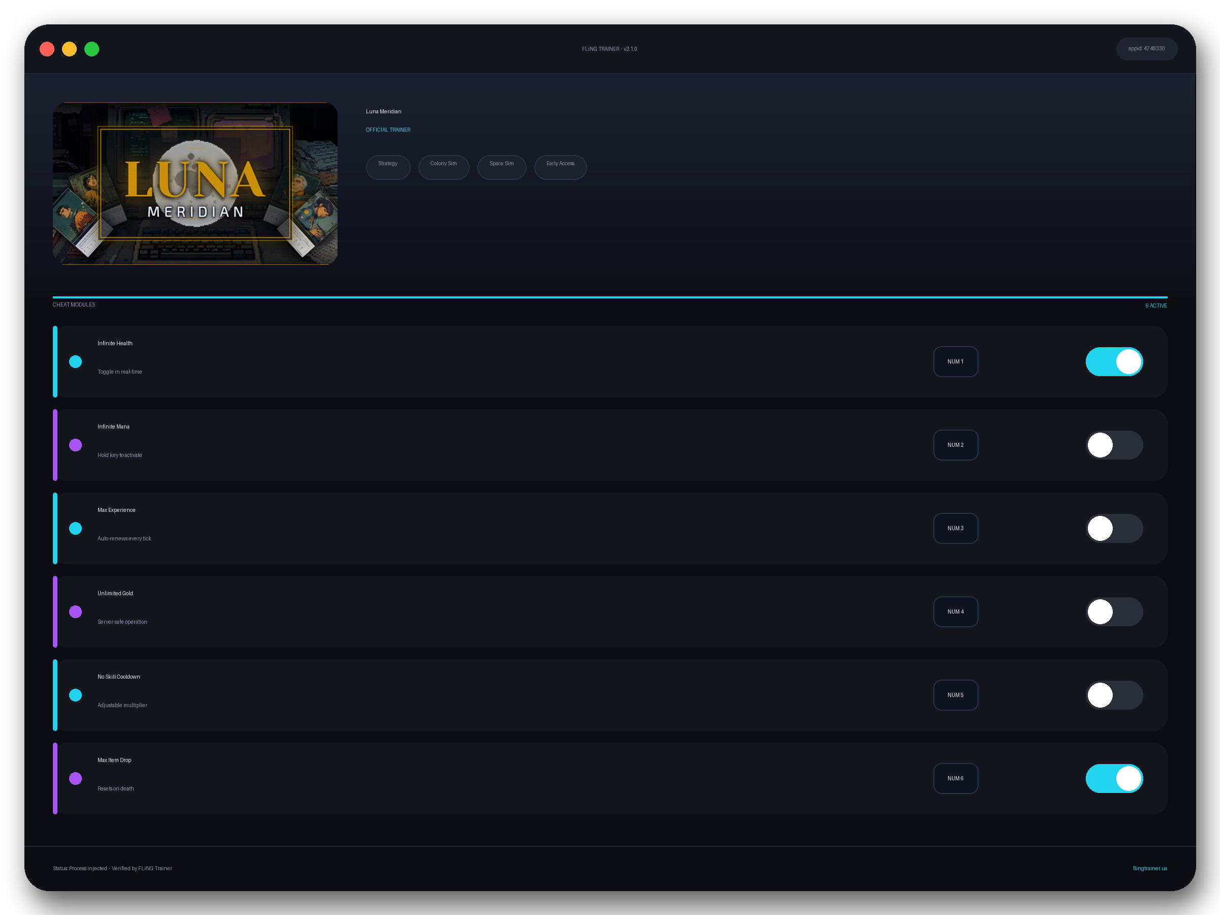 Luna Meridian Trainer interface