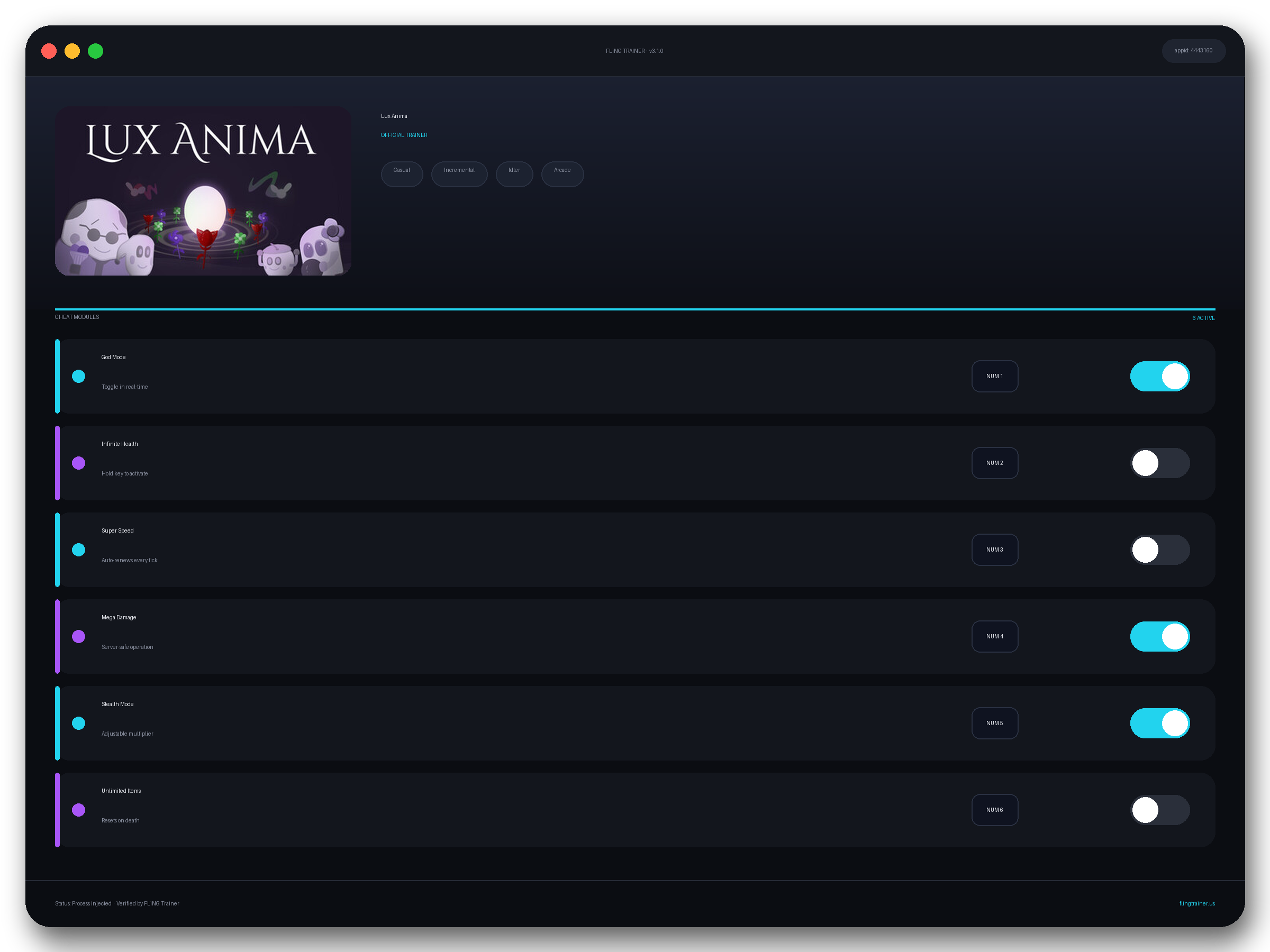 Lux Anima Trainer interface