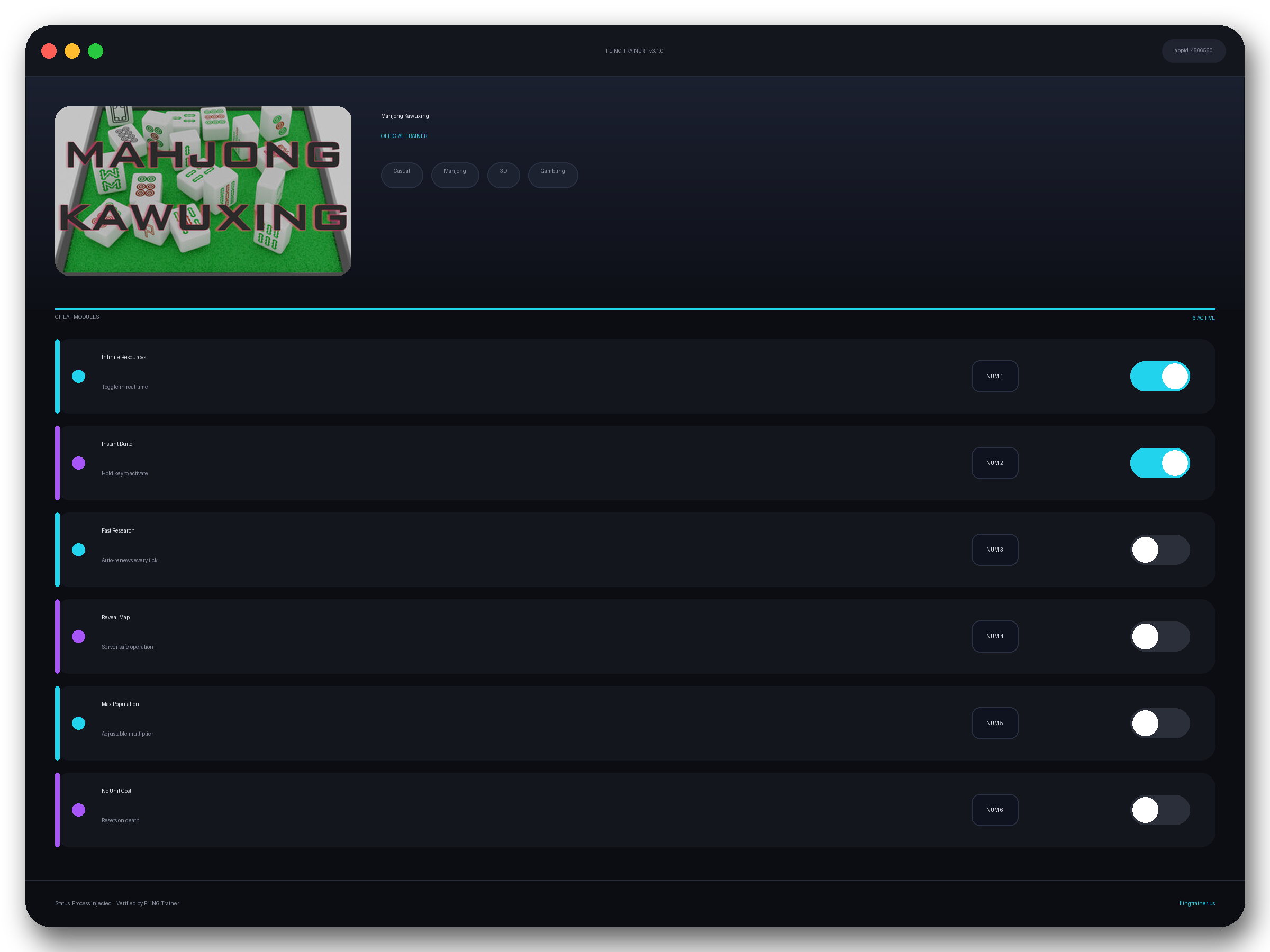 Mahjong Kawuxing Trainer interface