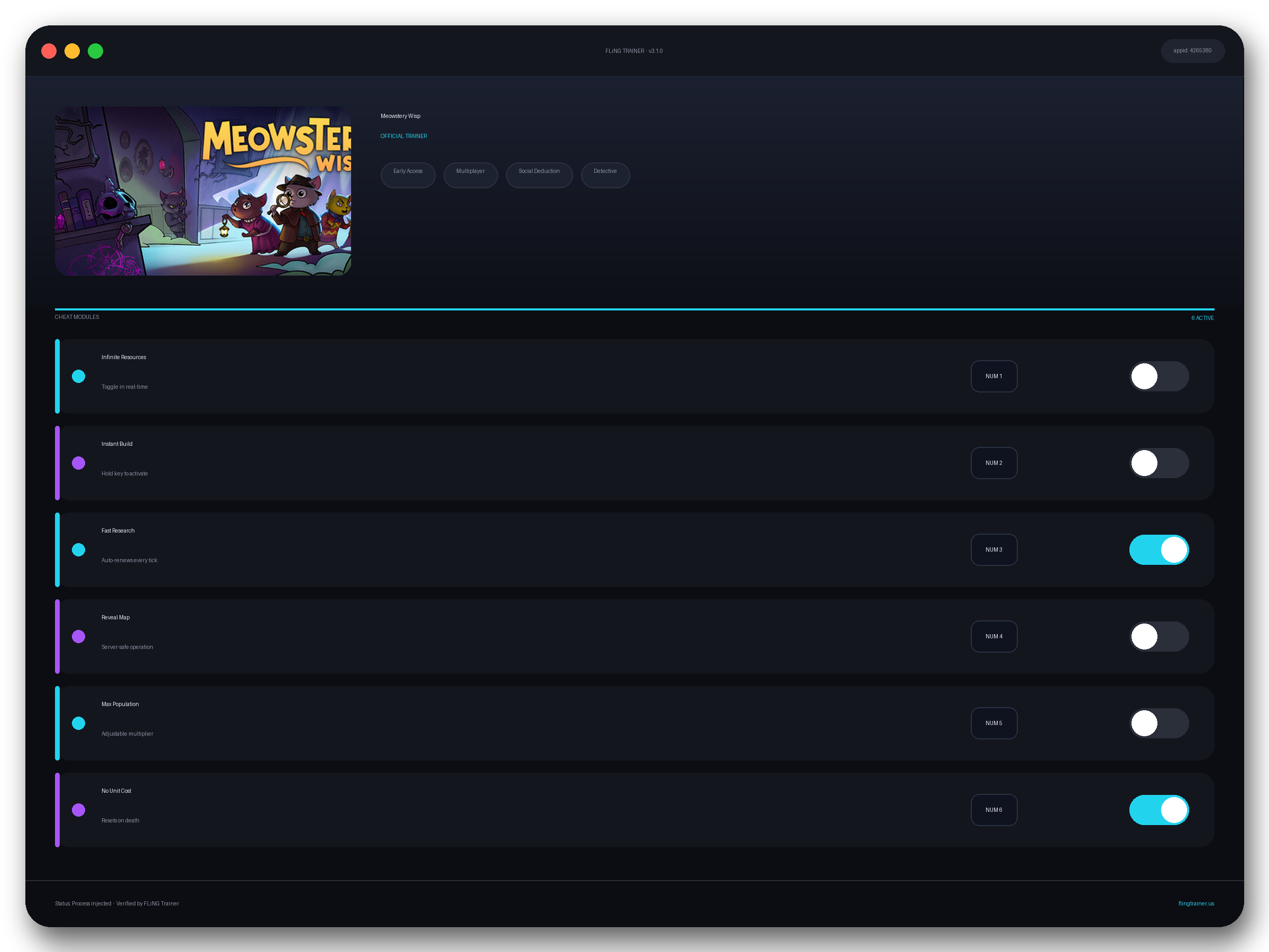 Meowstery Wisp Trainer interface