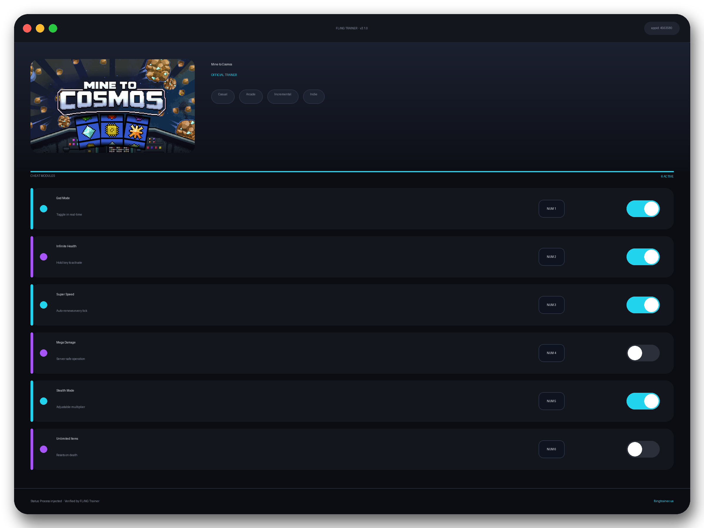 Mine to Cosmos Trainer interface