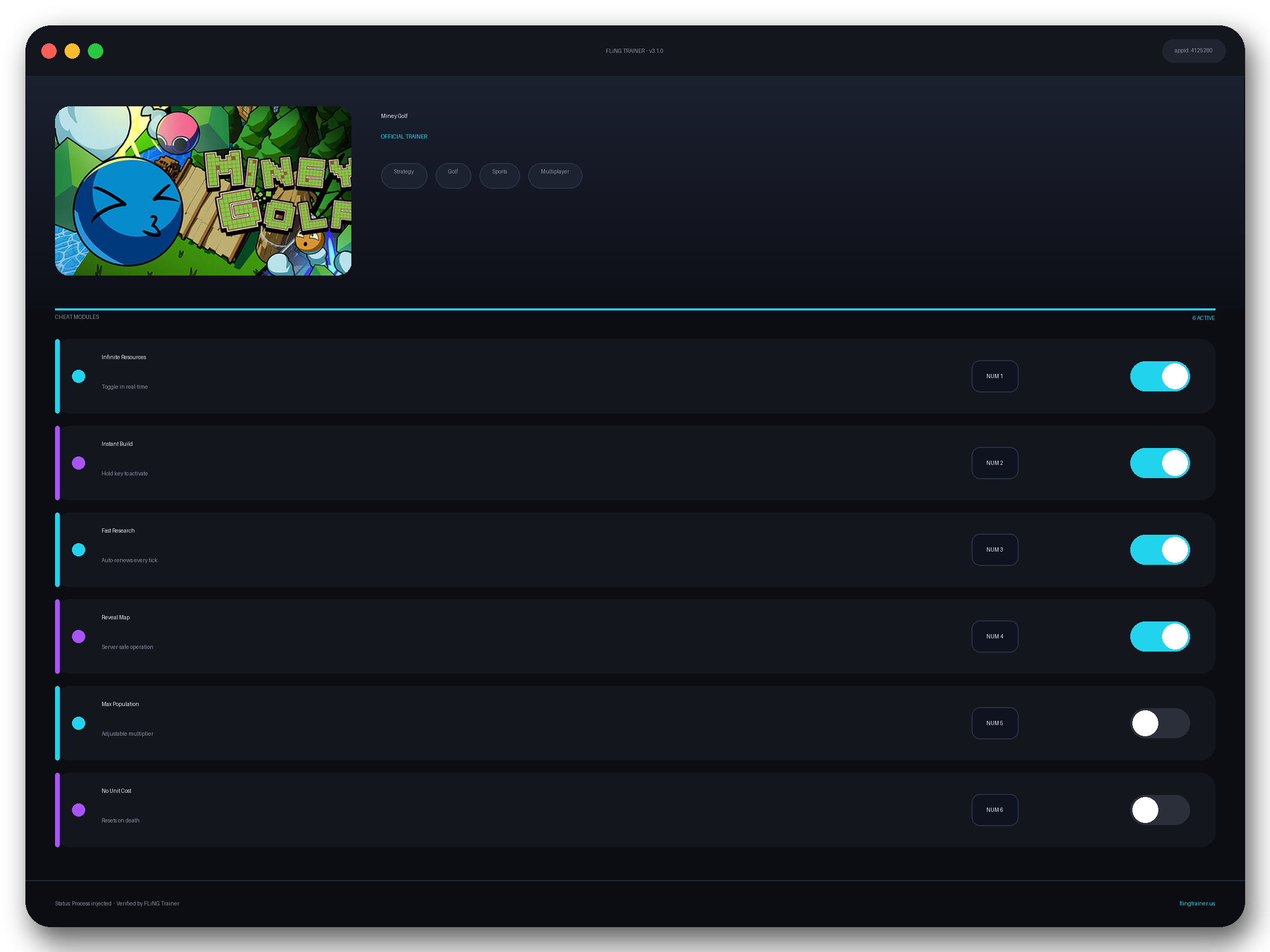 Miney Golf Trainer interface