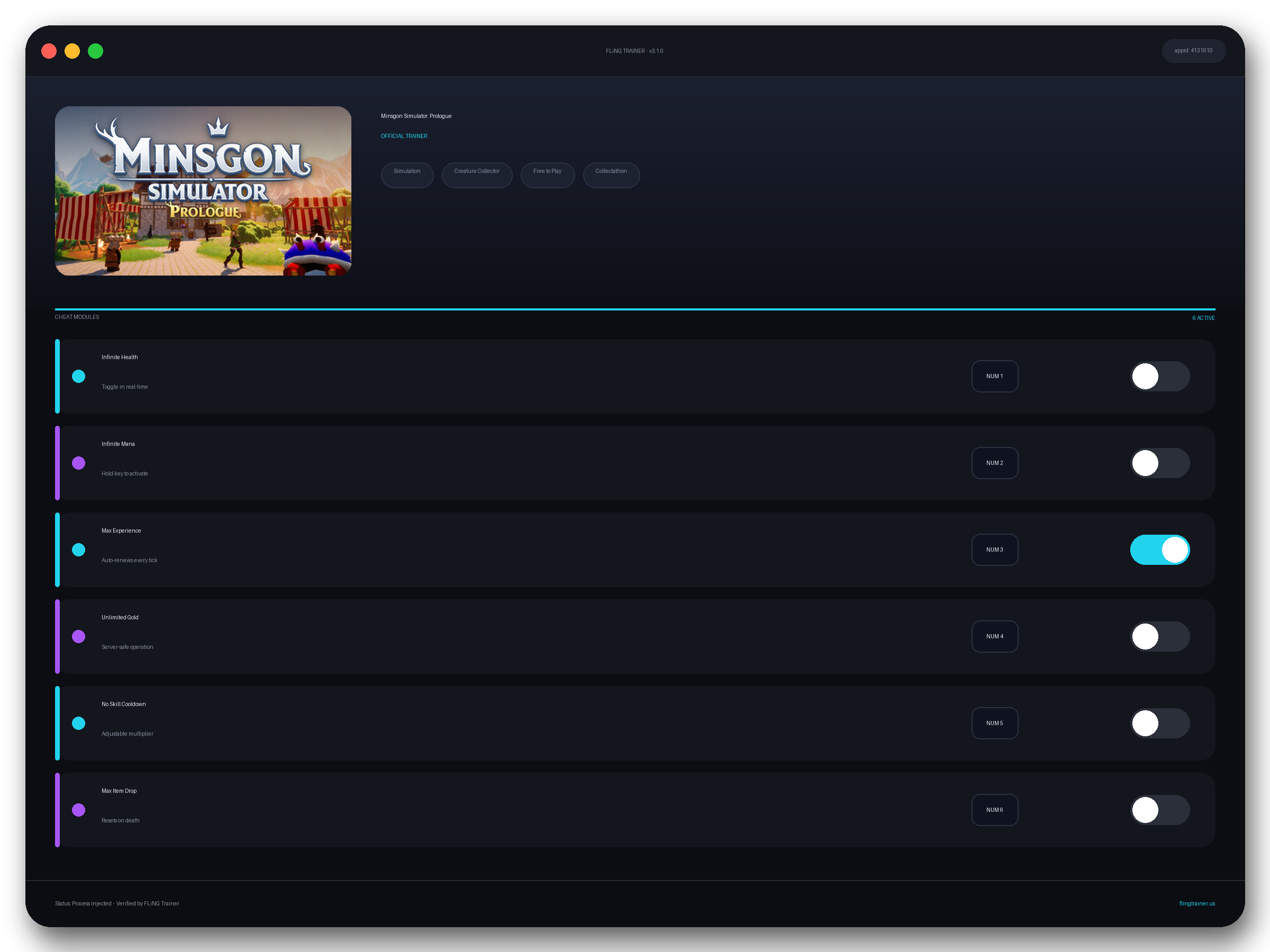 Minsgon Simulator: Prologue Trainer interface