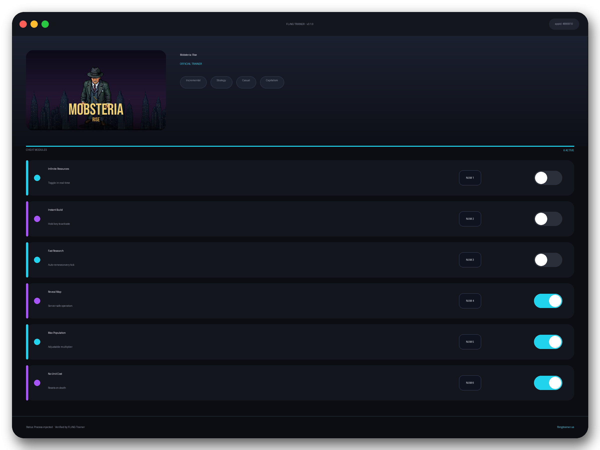 Mobsteria: Rise Trainer interface