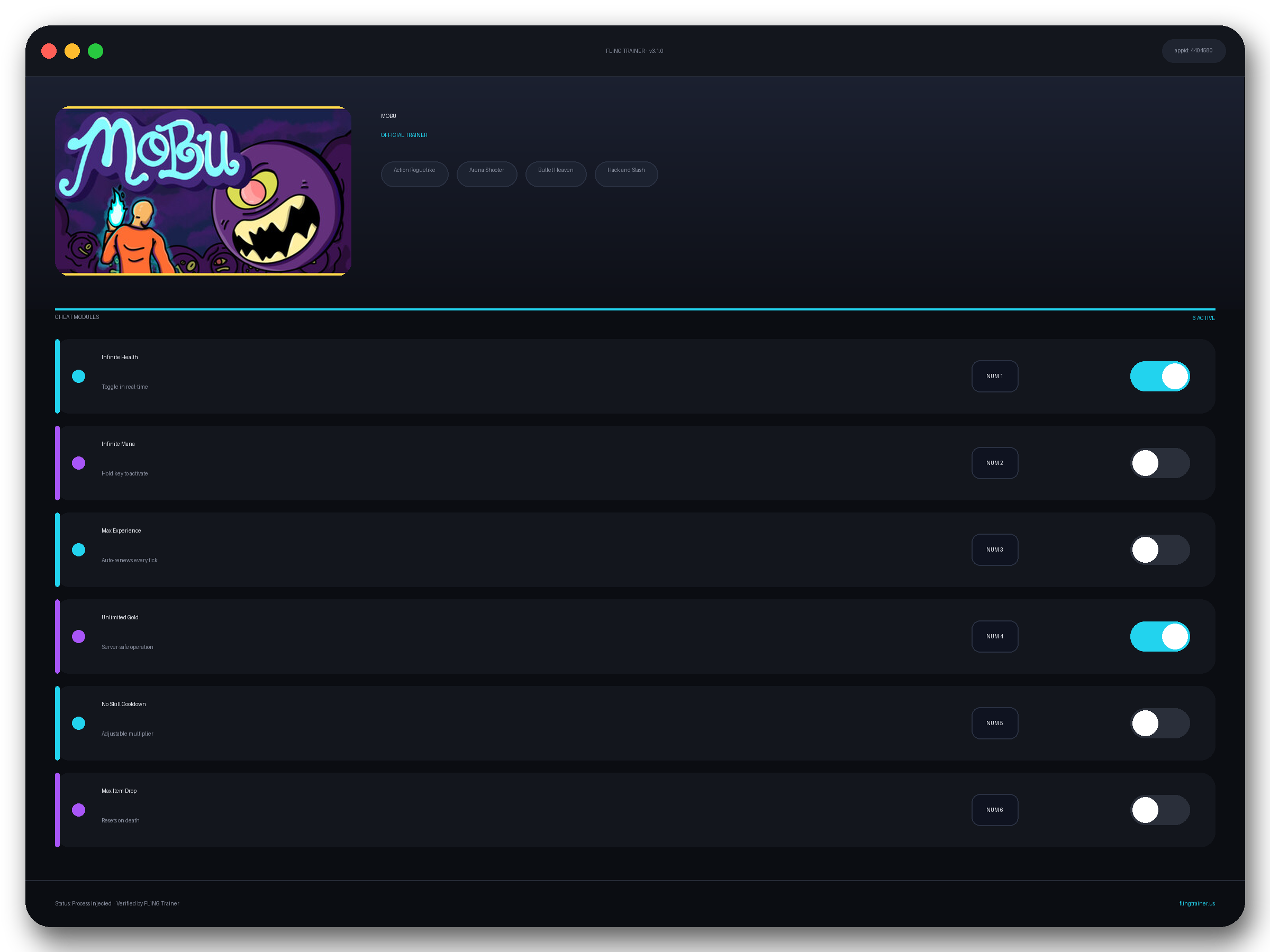 MOBU Trainer interface