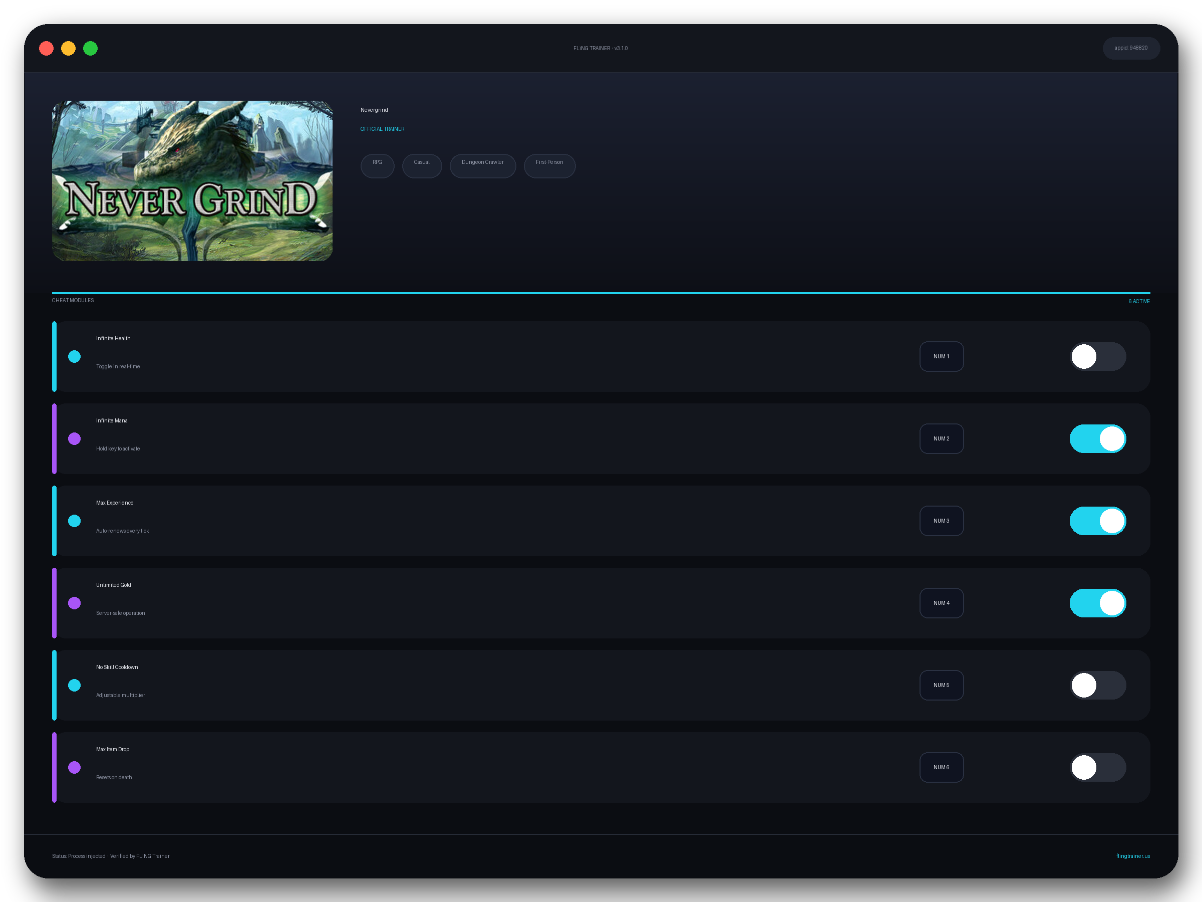 Nevergrind Trainer interface