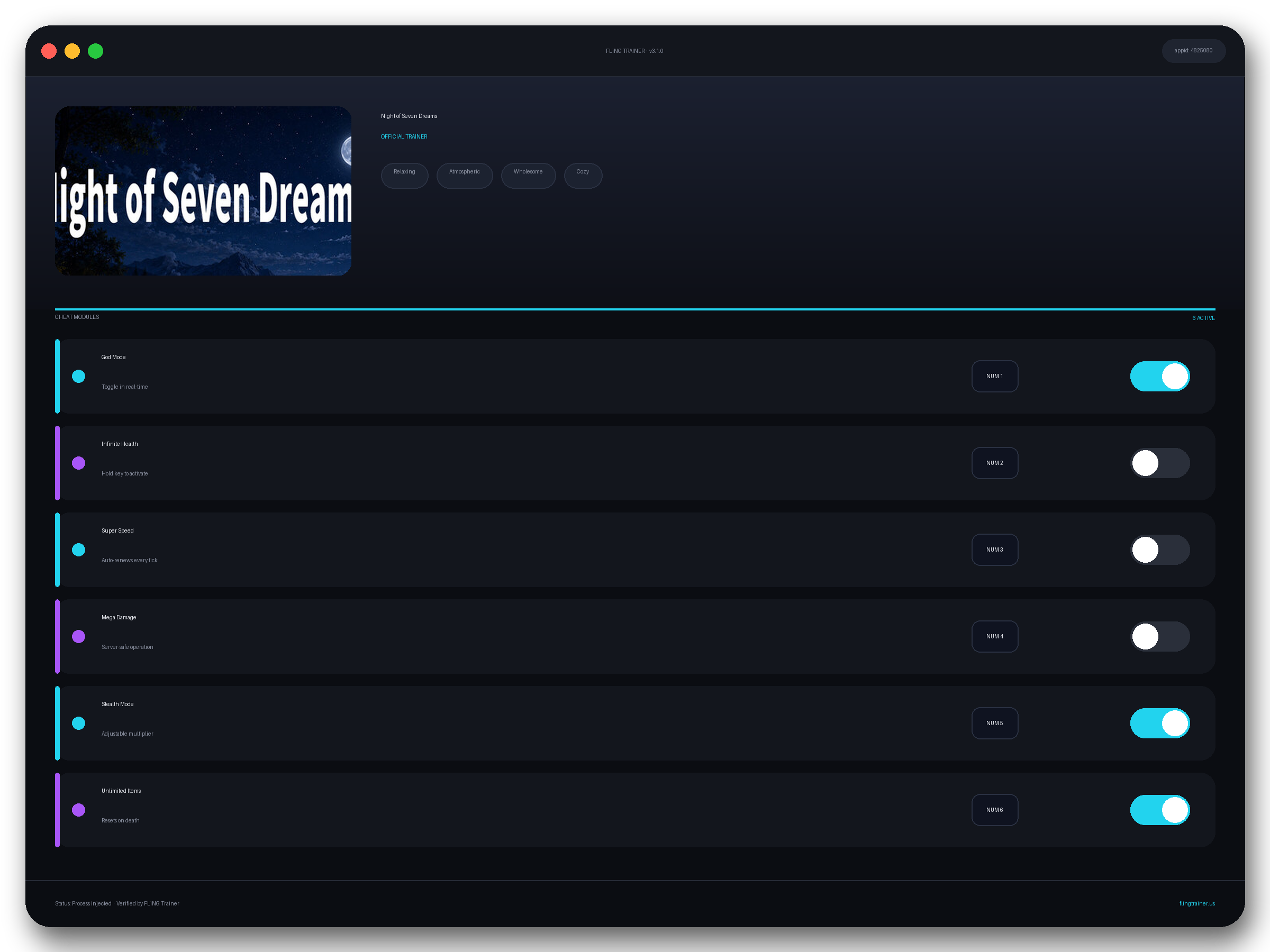 Night of Seven Dreams Trainer interface