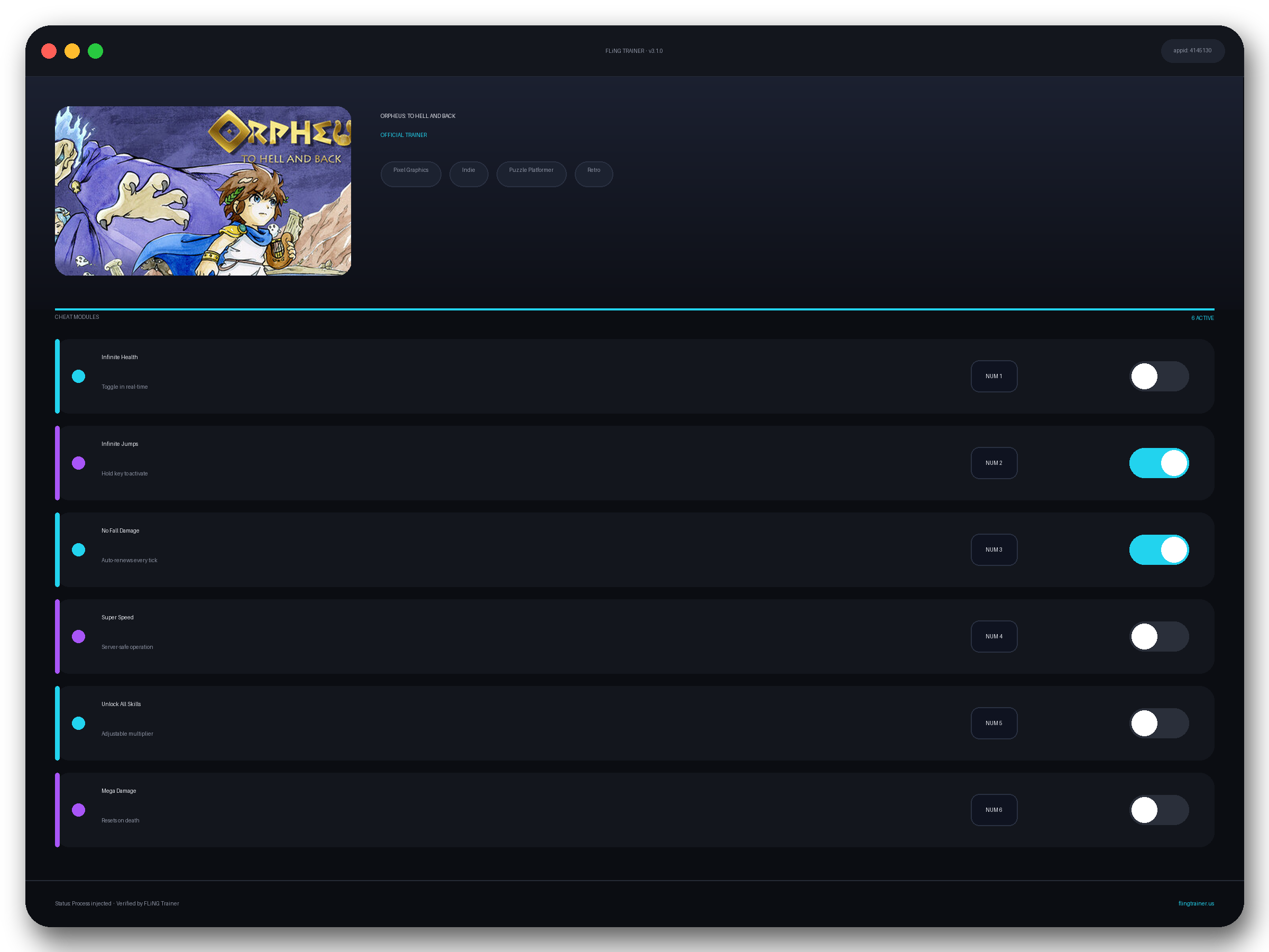ORPHEUS: TO HELL AND BACK Trainer interface
