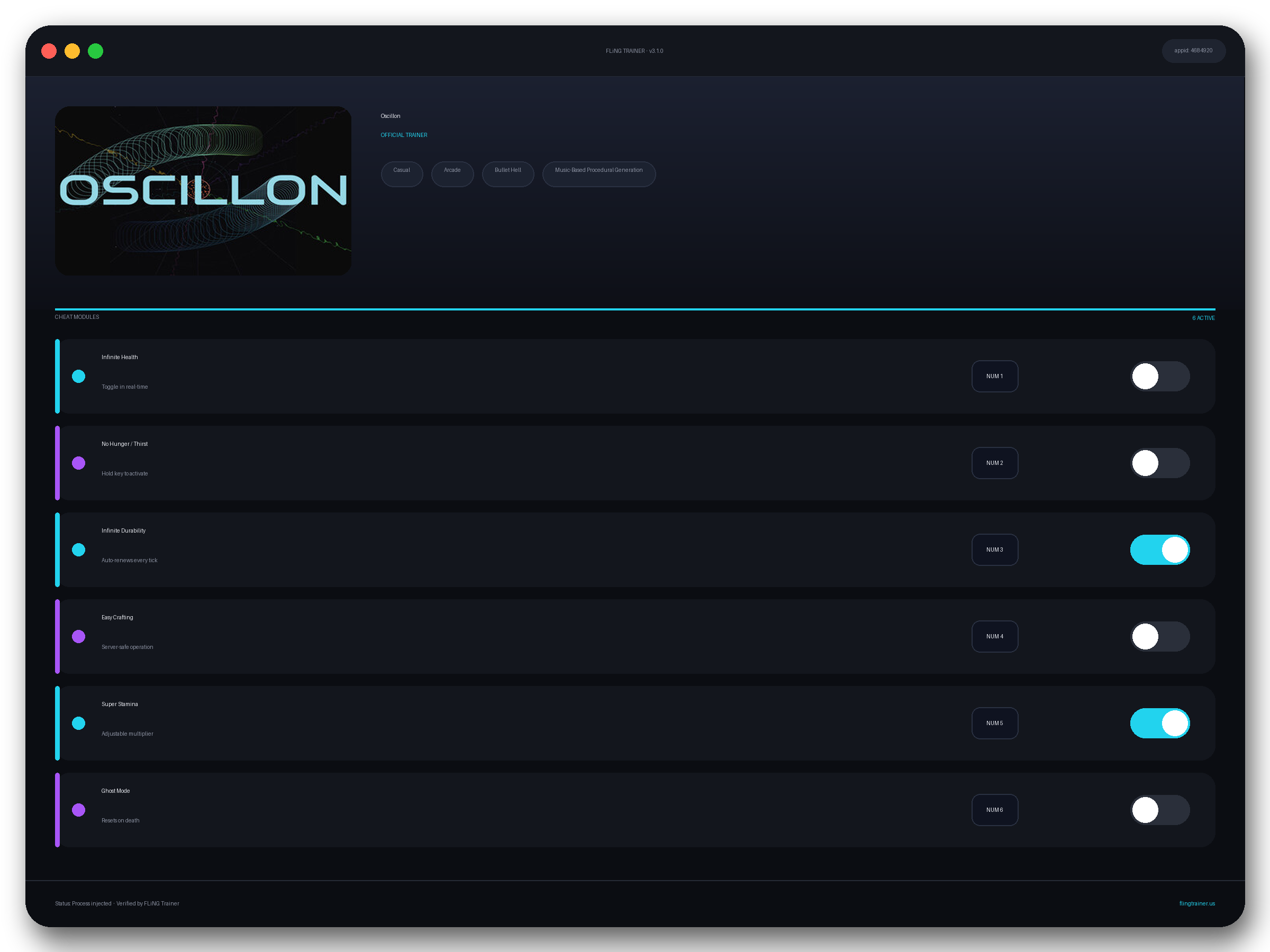 Oscillon Trainer interface
