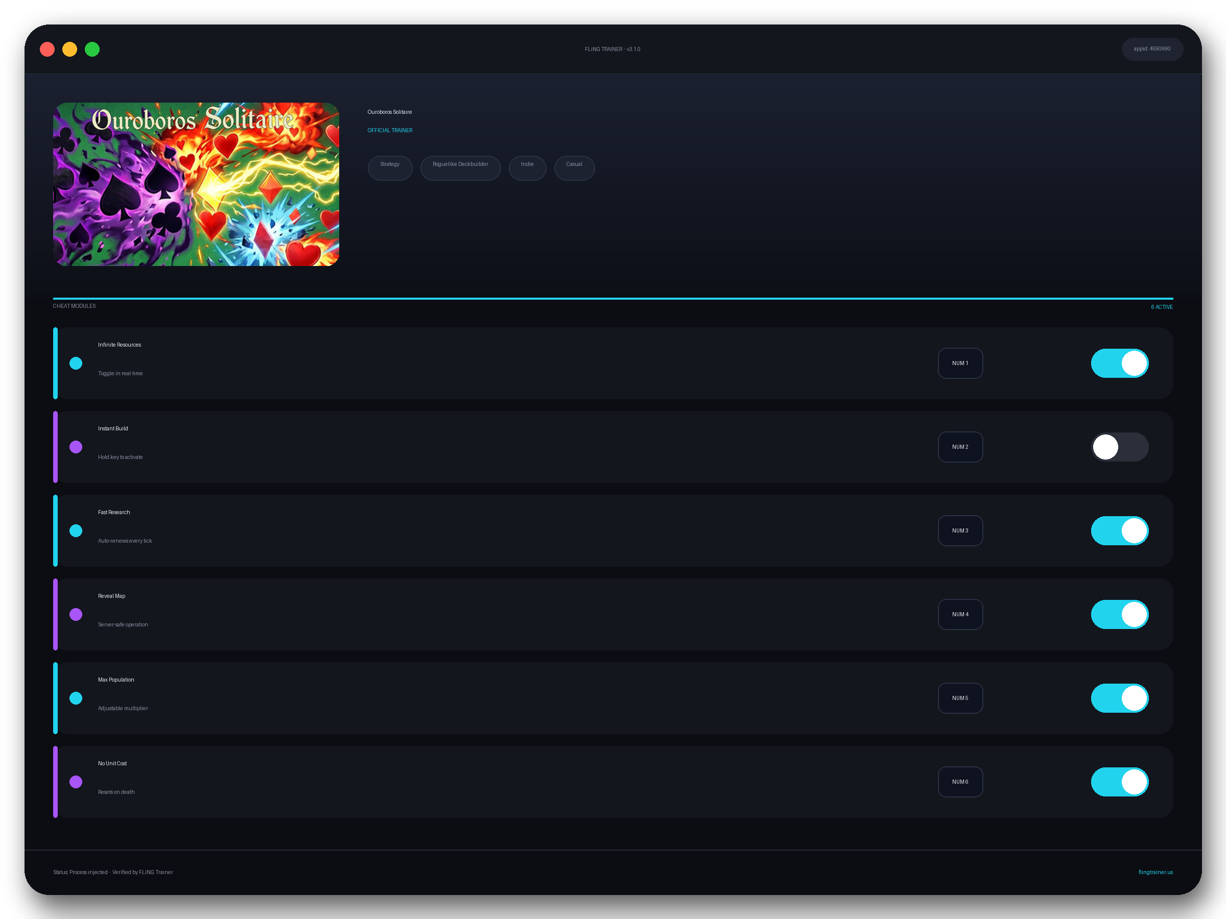 Ouroboros Solitaire Trainer interface