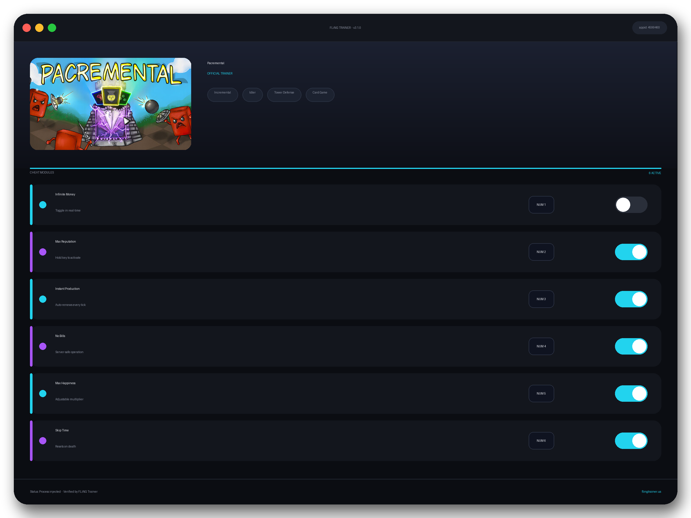 Pacremental Trainer interface