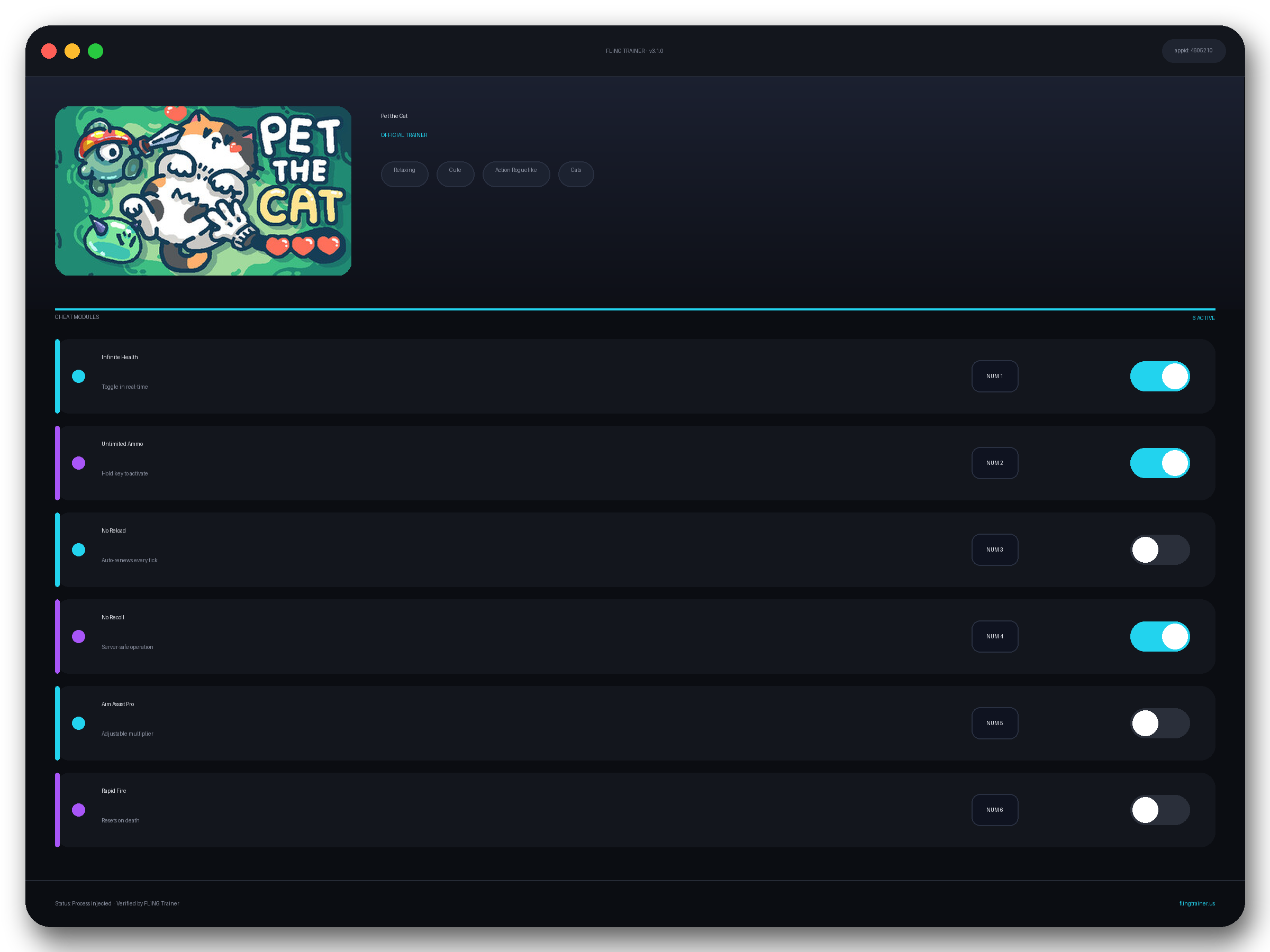 Pet the Cat Trainer interface