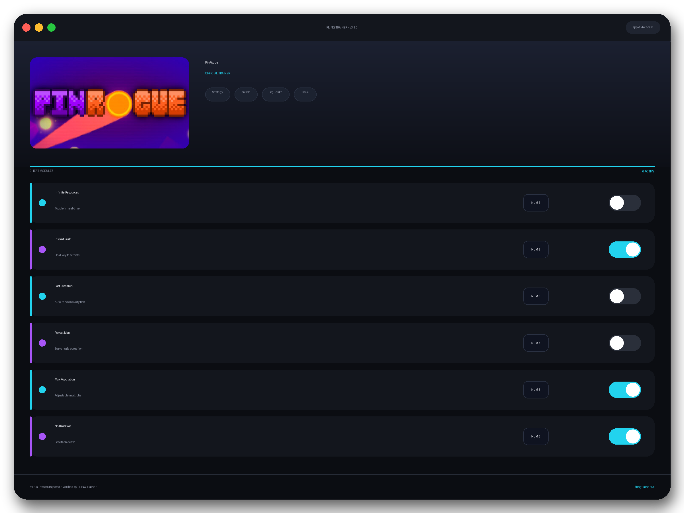 PinRogue Trainer interface