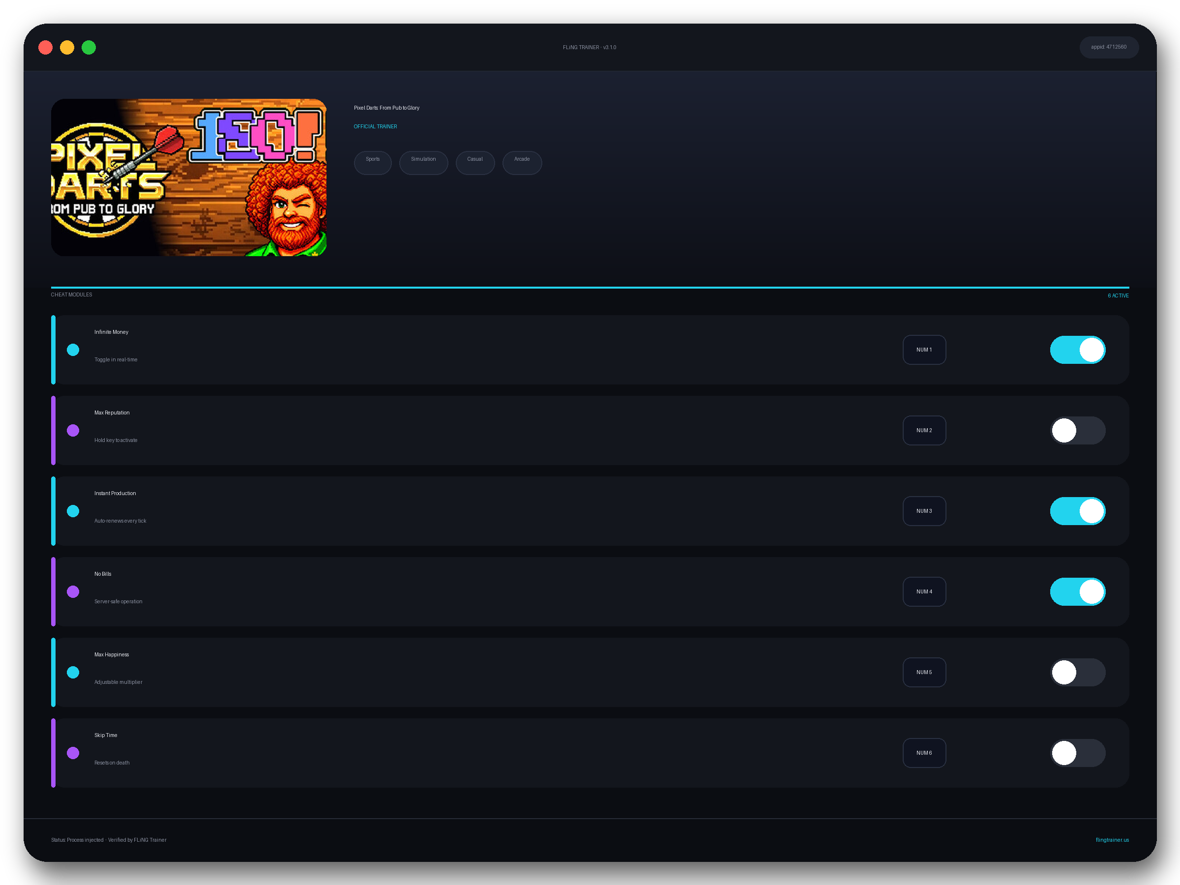 Pixel Darts: From Pub to Glory Trainer interface