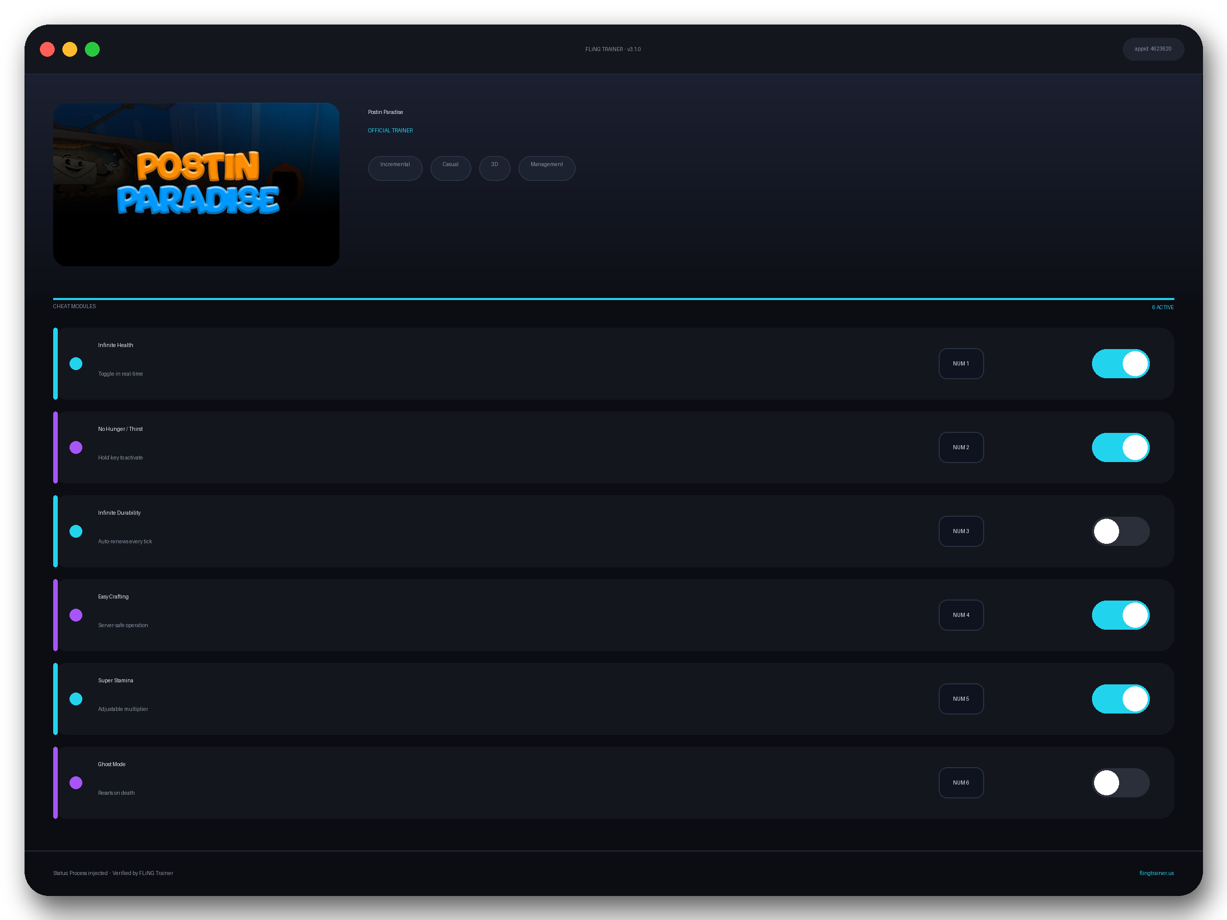 Postin Paradise Trainer interface